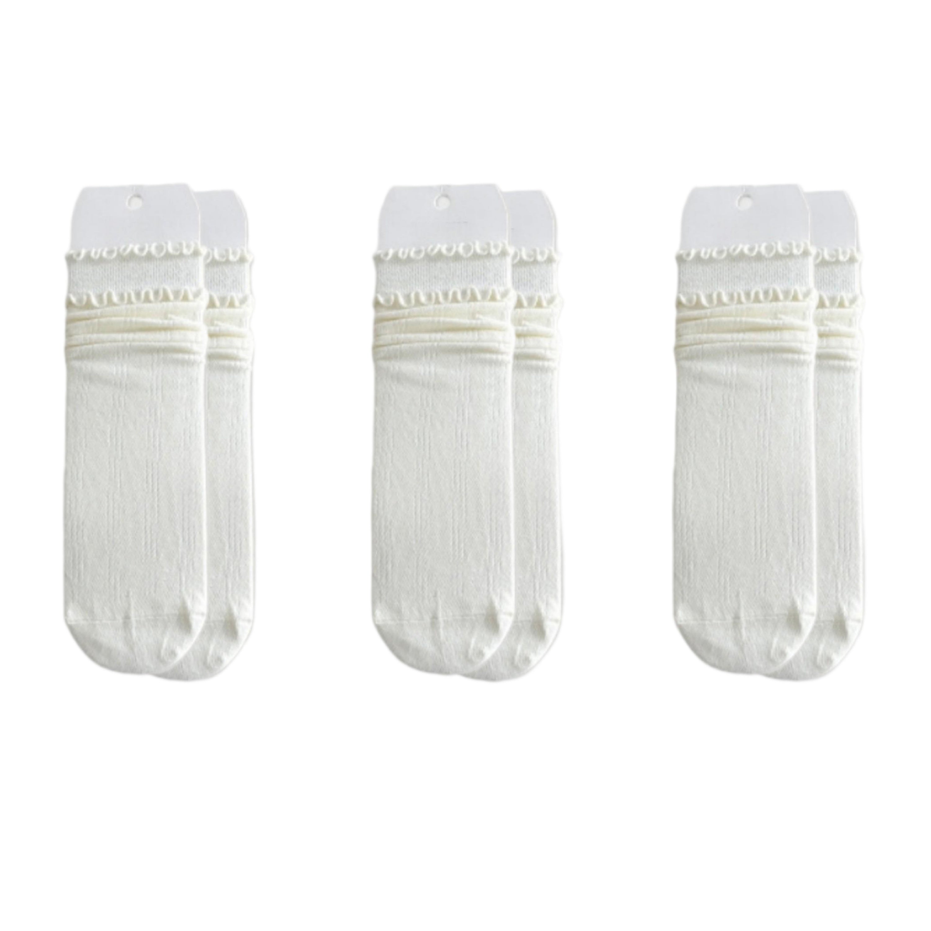 Anna-Kaci 3-Pair Women's Soft Ribbed Crew Socks with Lettuce Edge Cuff Stretch Cotton Feel Everyday Comfort Set