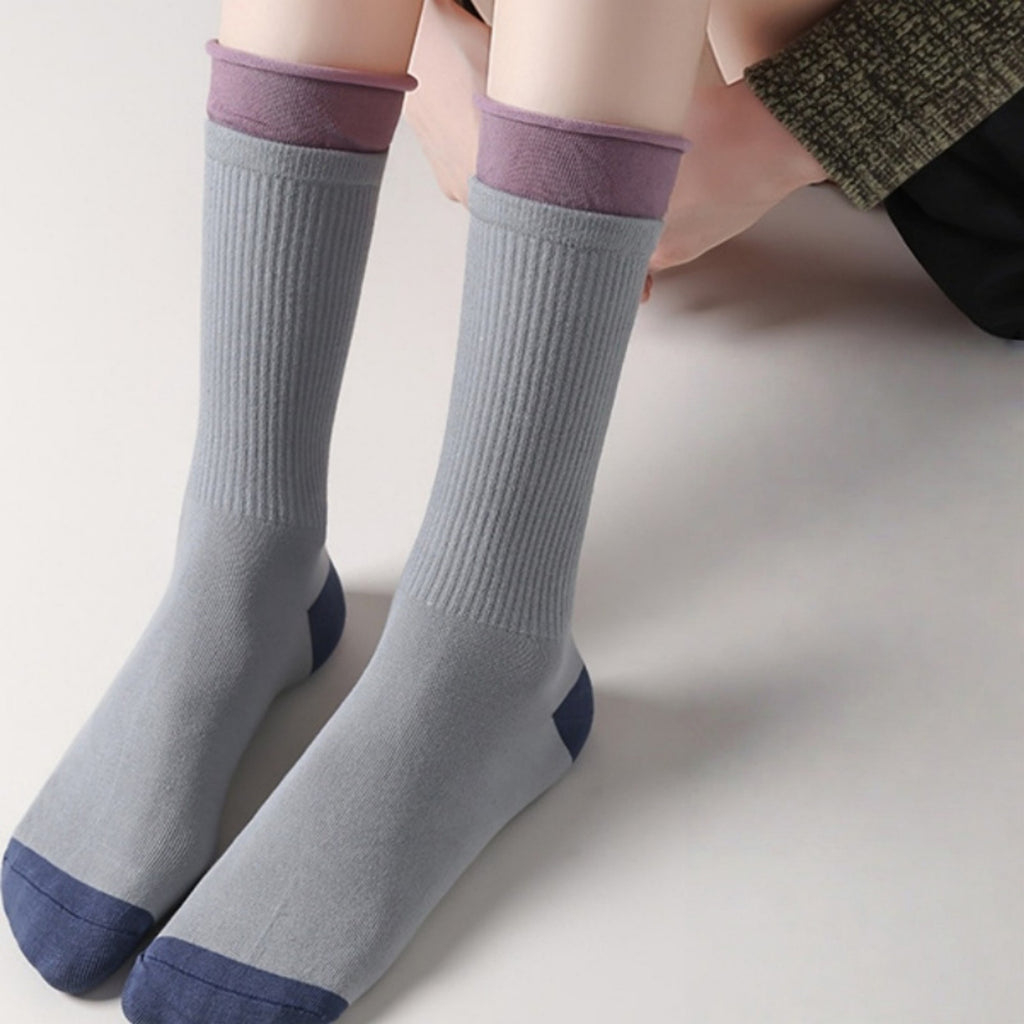 Anna-Kaci 3-Pair Women's Ribbed Crew Socks with Contrast Heel Toe Accents Soft Stretch Fabric Everyday Comfort Gift Set