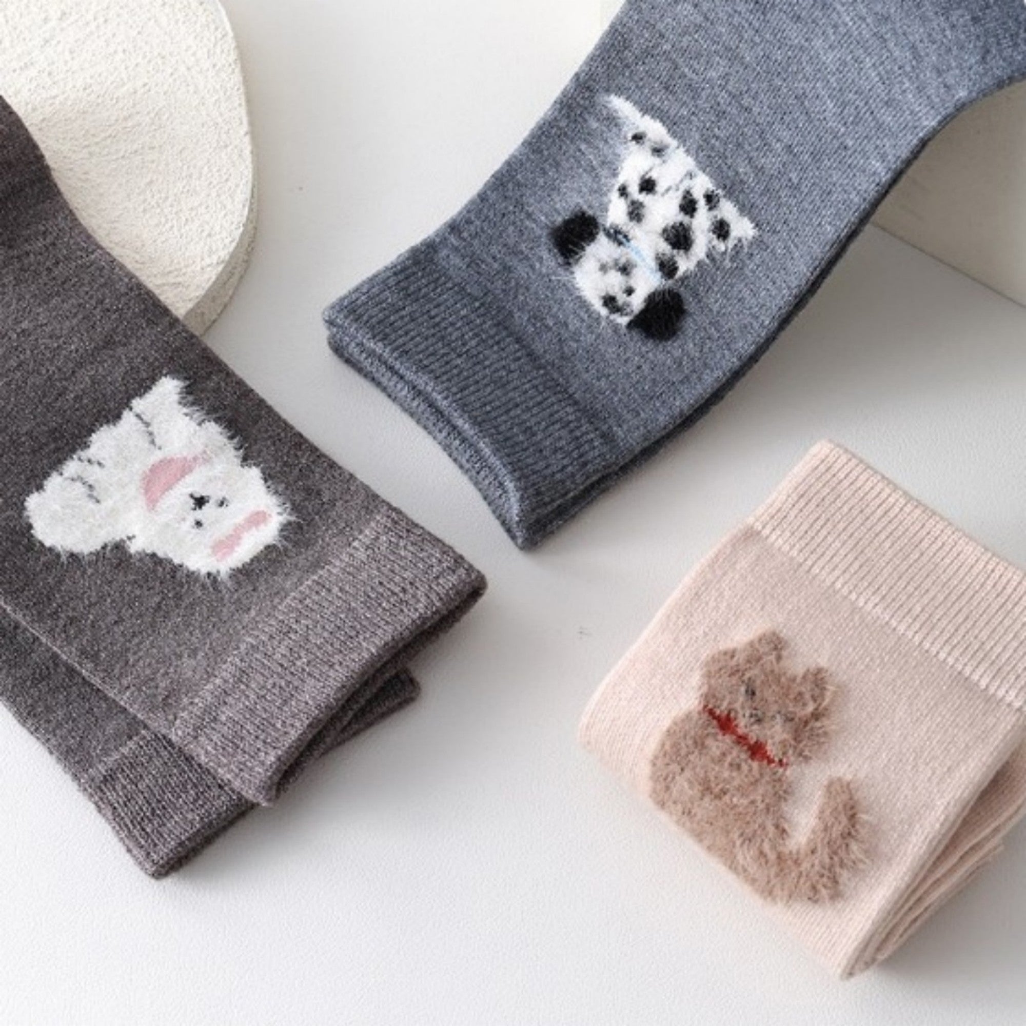 Anna-Kaci Women's 3-Piece Set Crew Socks with Embroidered Dog Designs Soft Stretch Knit Fabric and Comfortable Everyday Fit