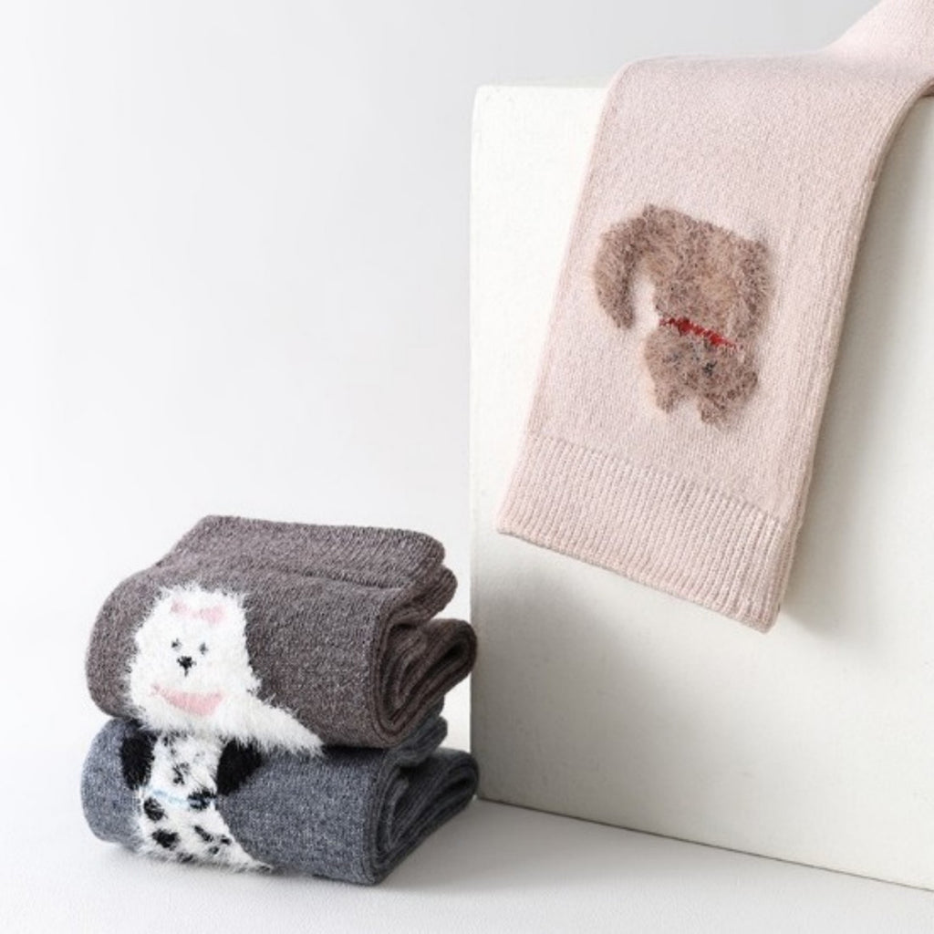 Anna-Kaci Women's 3-Piece Set Crew Socks with Embroidered Dog Designs Soft Stretch Knit Fabric and Comfortable Everyday Fit