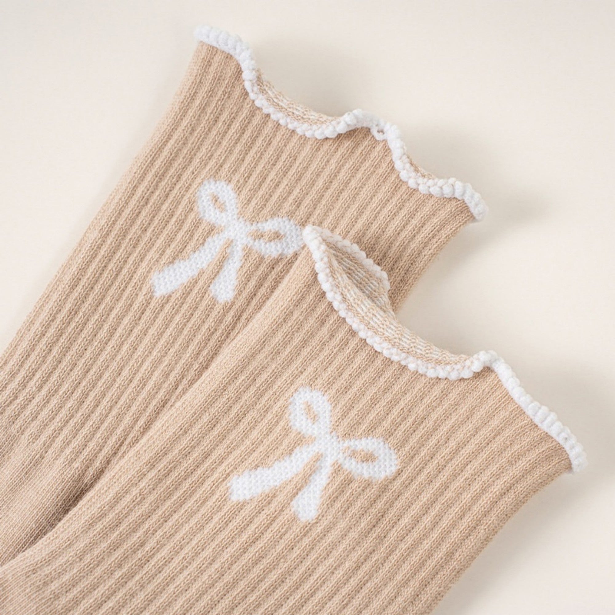 Anna-Kaci Women's 3-Piece Set Ribbed Crew Socks with Bow Embroidery Scalloped Cuff and Non Slip Grip Sole