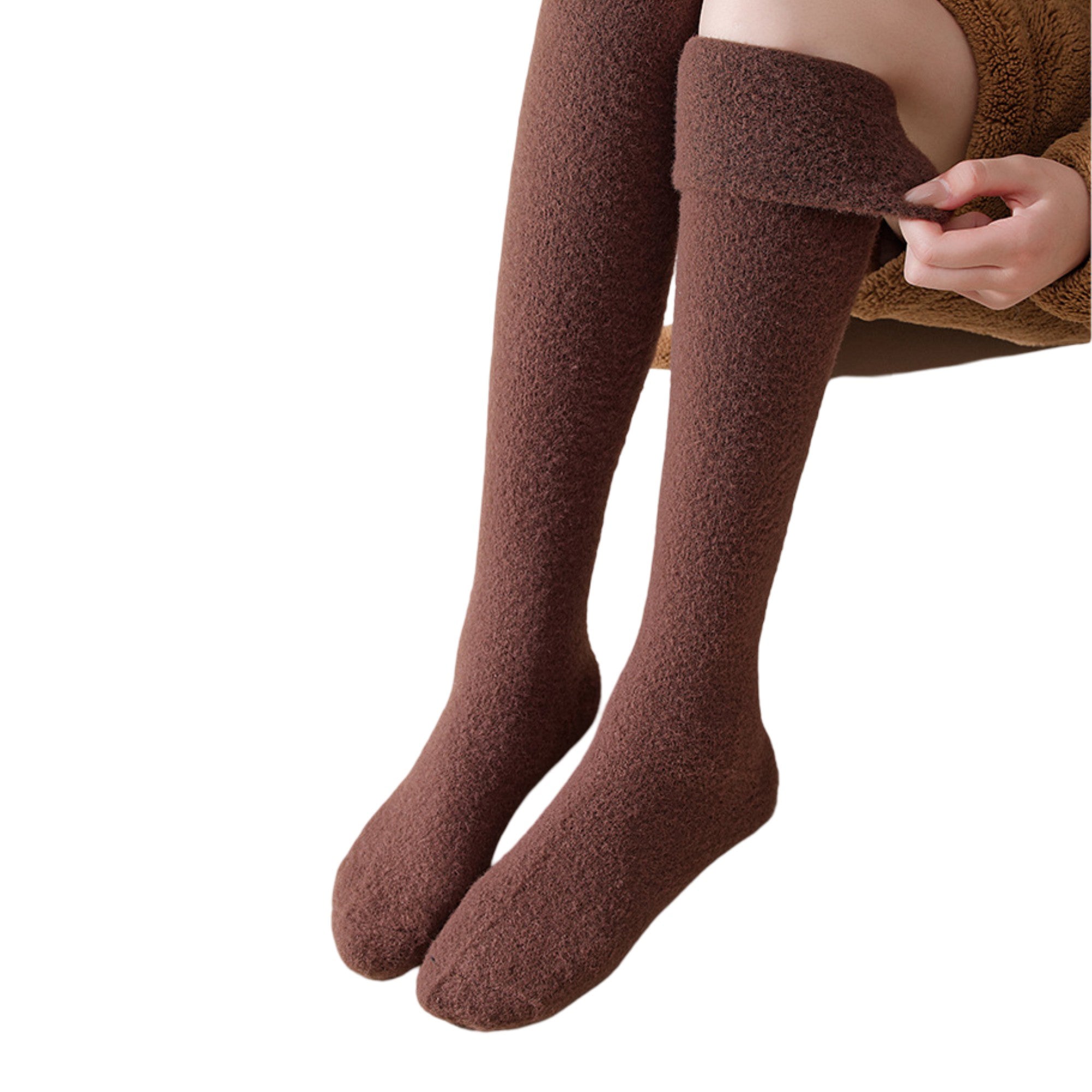 Anna-Kaci Plush Over The Knee High Elasticity Solid Color Thermal Socks