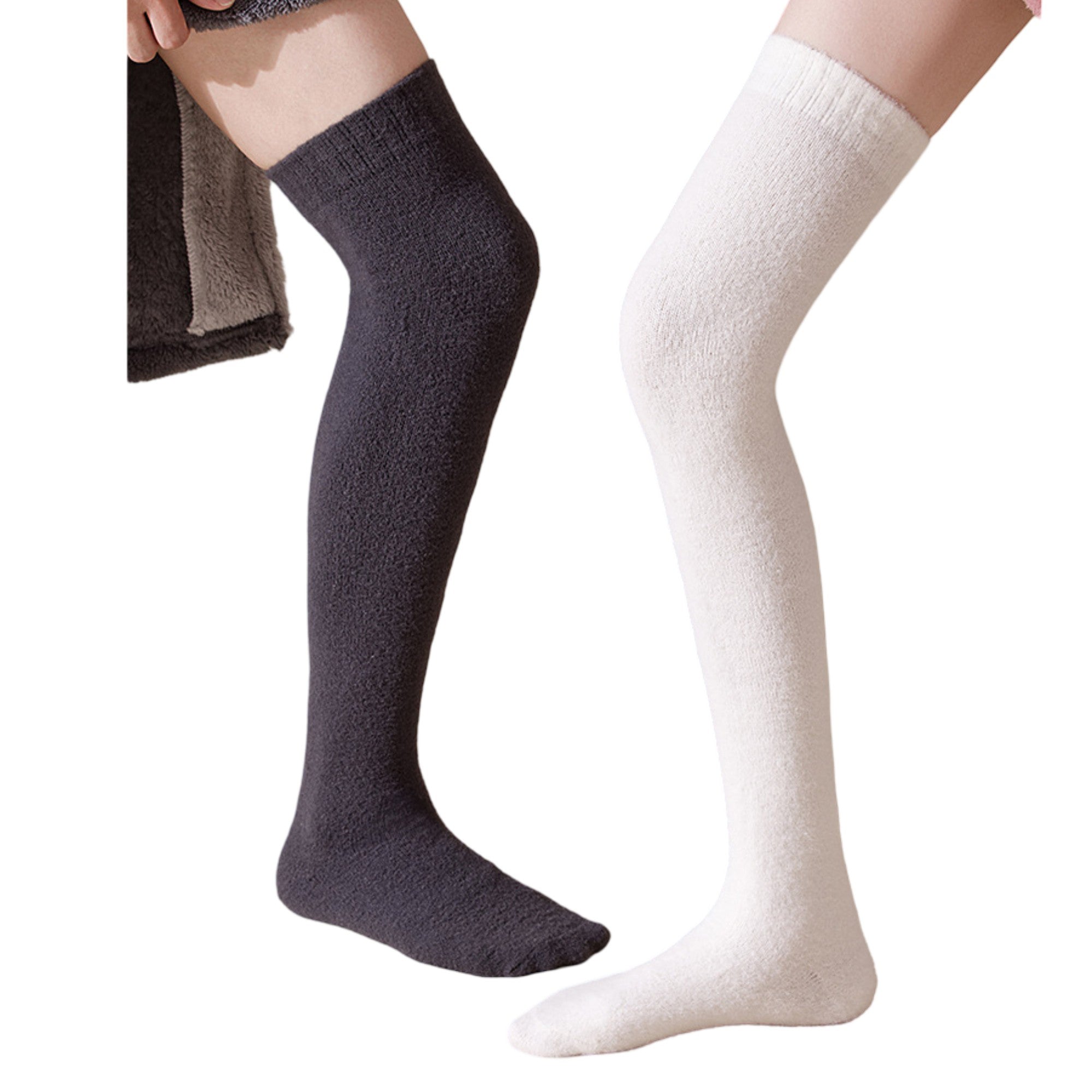 Anna-Kaci Plush Over The Knee High Elasticity Solid Color Thermal Socks
