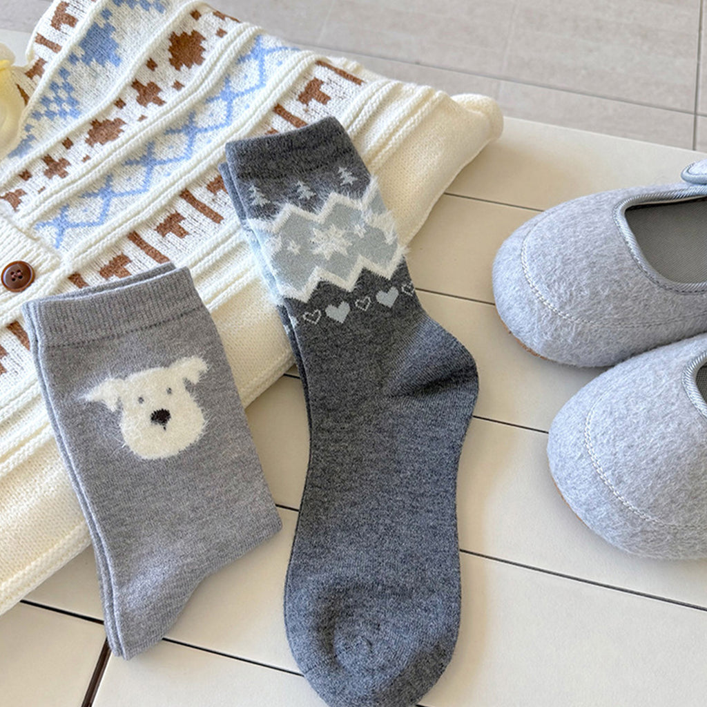Anna-Kaci 2-Pack Womens Warm Crew Socks Soft Knit Cute Pattern Comfort Fit