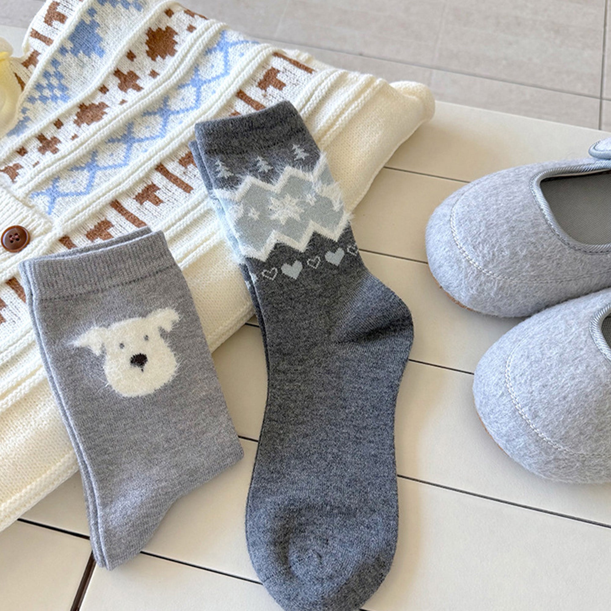 Anna-Kaci 2-Pack Womens Warm Crew Socks Soft Knit Cute Pattern Comfort Fit