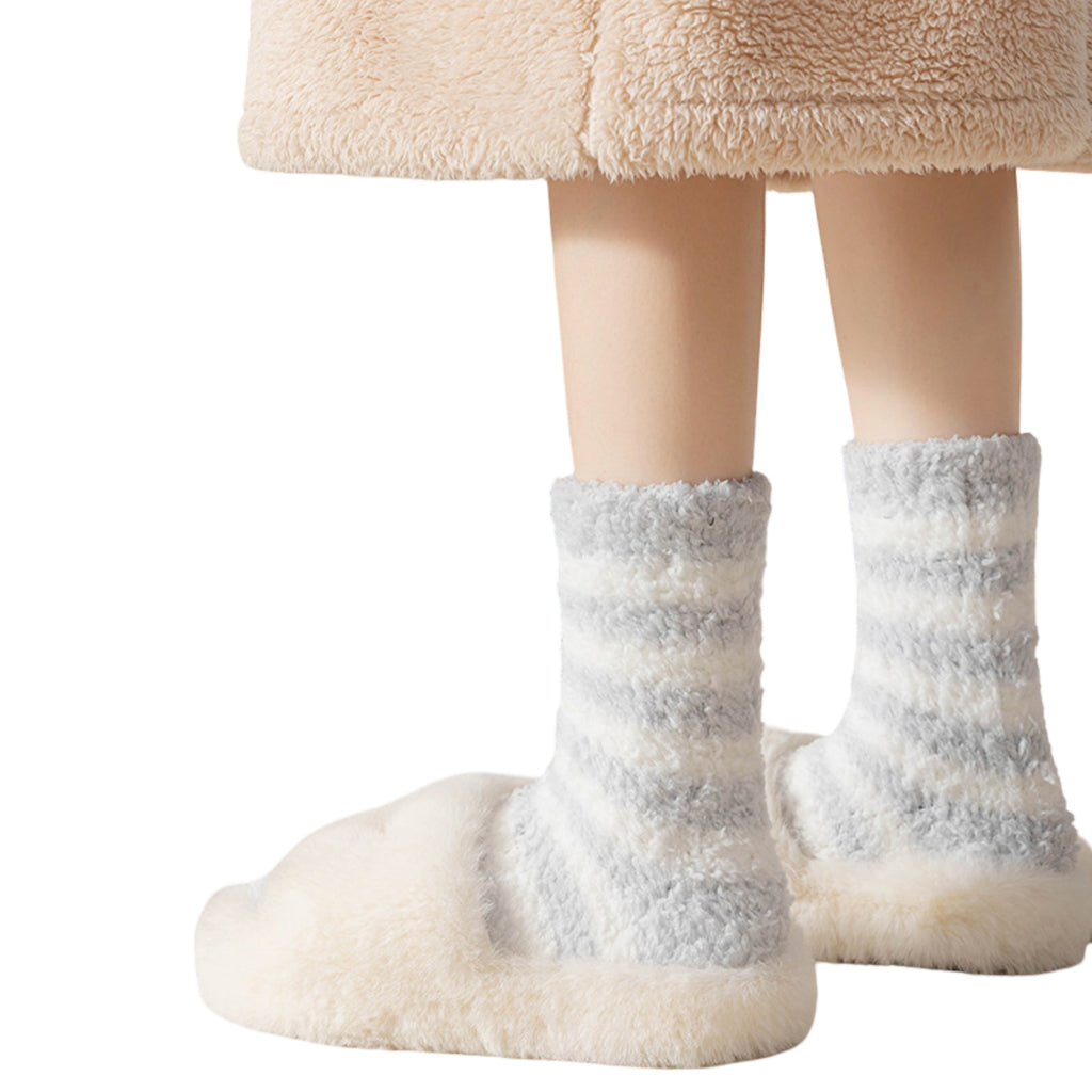 Anna-Kaci 2-Pack Womens Striped Coral Fleece Cozy Crew Socks Soft Plush Thermal Warmth