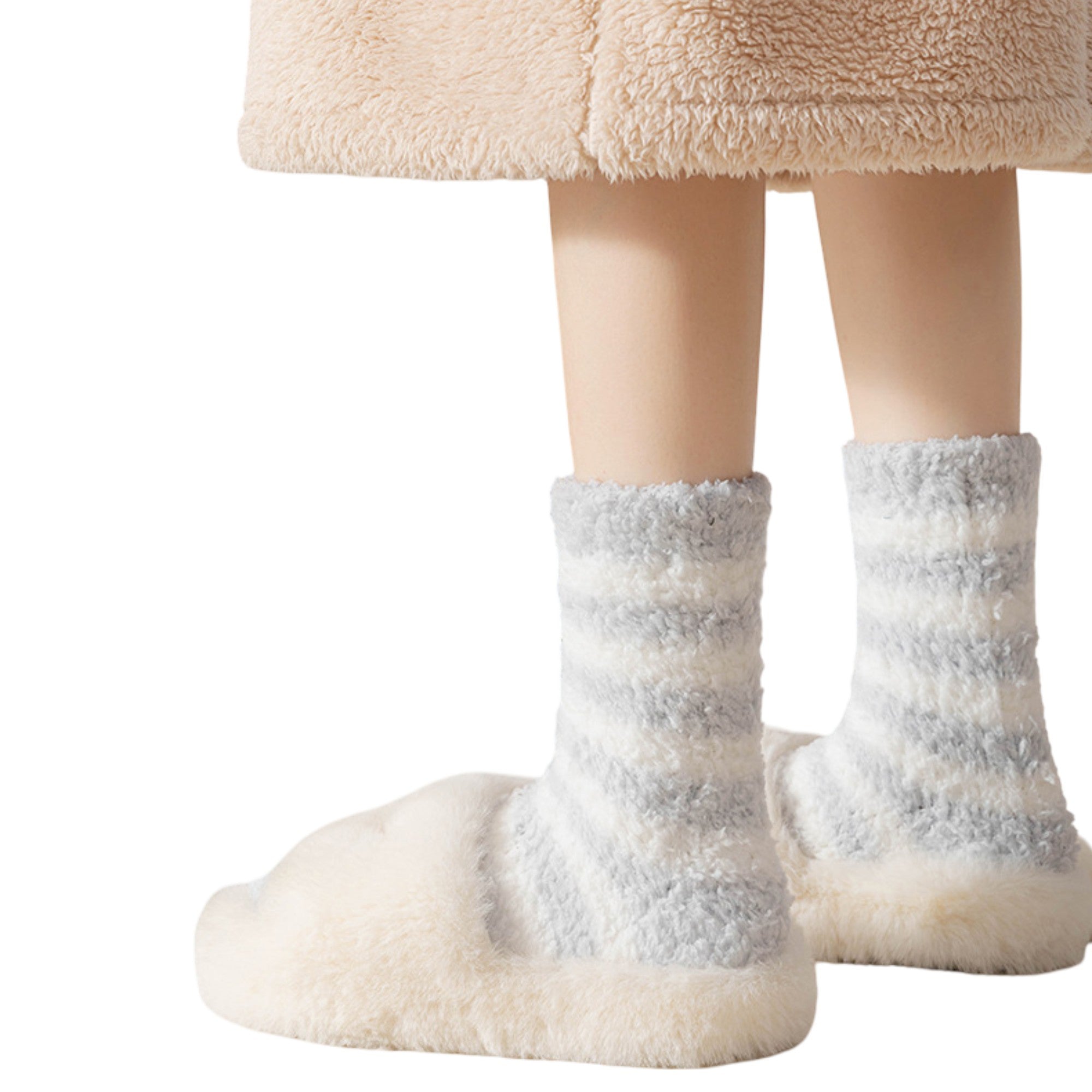 Anna-Kaci 2-Pack Womens Striped Coral Fleece Cozy Crew Socks Soft Plush Thermal Warmth