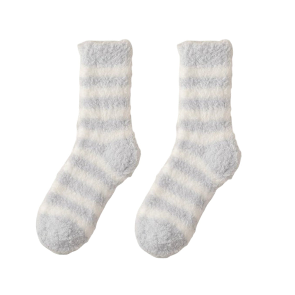 Anna-Kaci 2-Pack Womens Striped Coral Fleece Cozy Crew Socks Soft Plush Thermal Warmth
