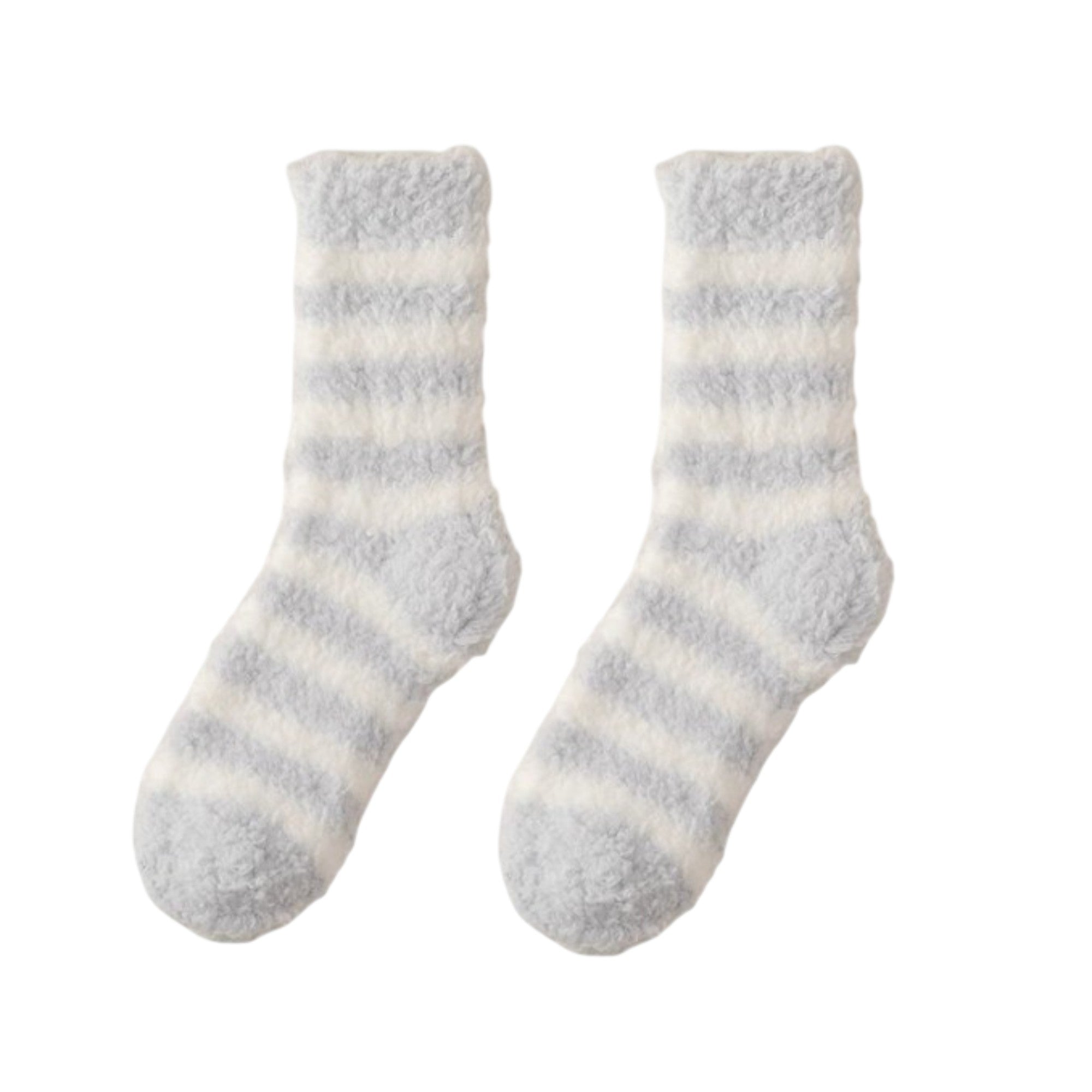 Anna-Kaci 2-Pack Womens Striped Coral Fleece Cozy Crew Socks Soft Plush Thermal Warmth