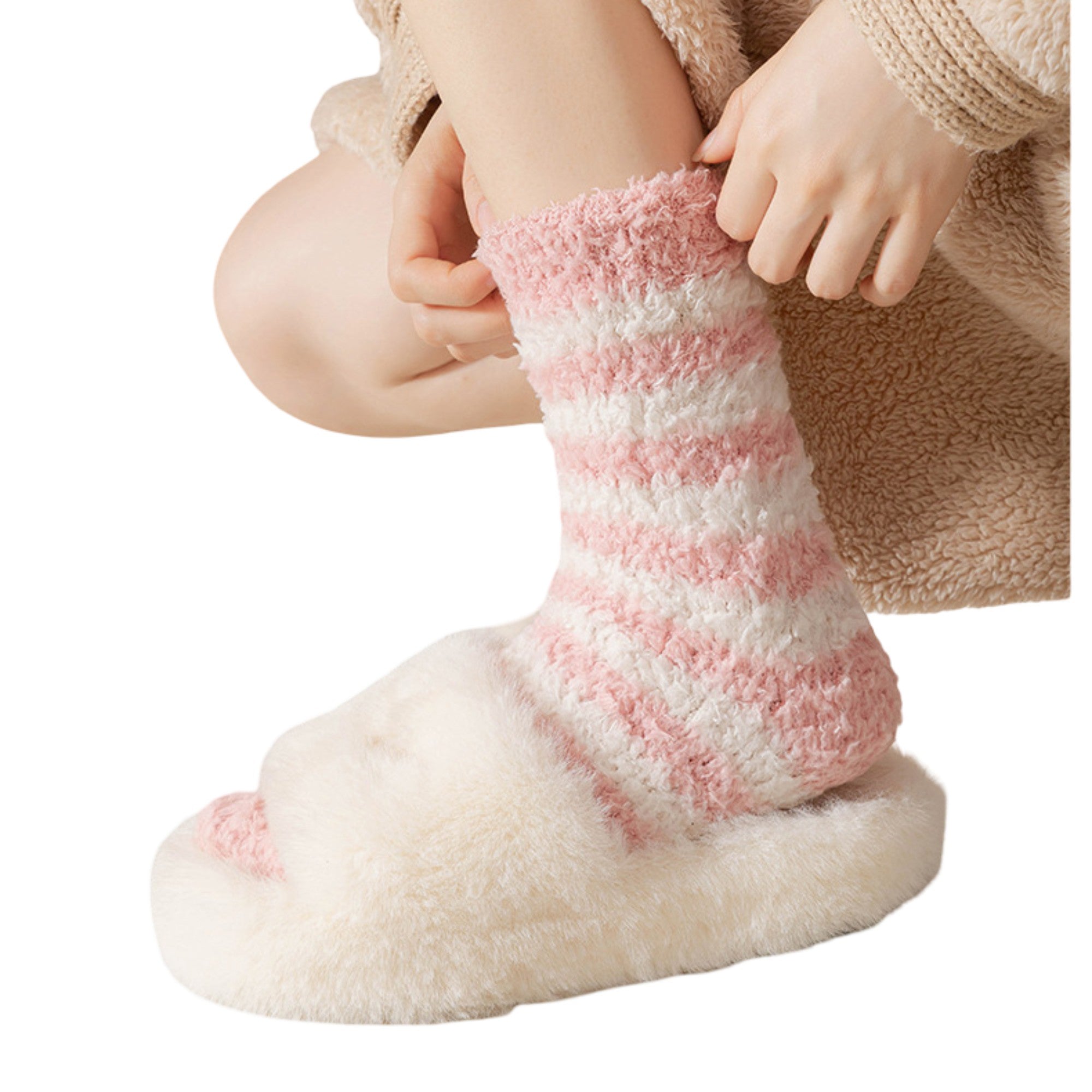 Anna-Kaci 2-Pack Womens Striped Coral Fleece Cozy Crew Socks Soft Plush Thermal Warmth