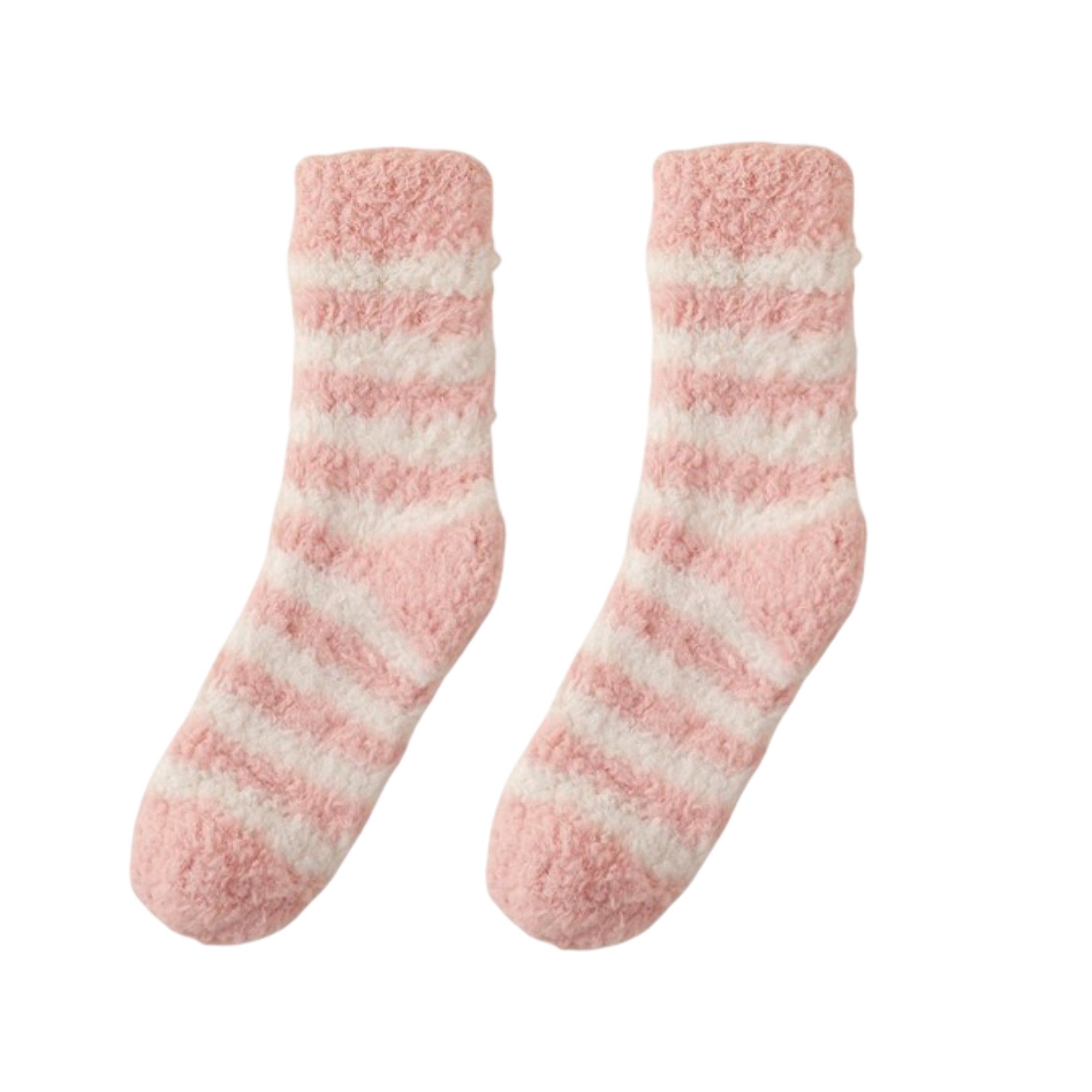 Anna-Kaci 2-Pack Womens Striped Coral Fleece Cozy Crew Socks Soft Plush Thermal Warmth