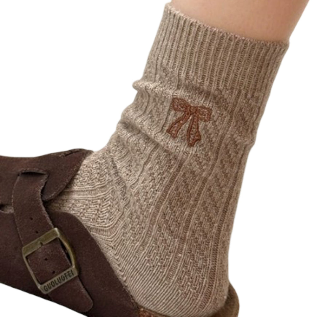Anna-Kaci 2-Pack Womens Cotton Blend Crew Socks with Embroidered Bow