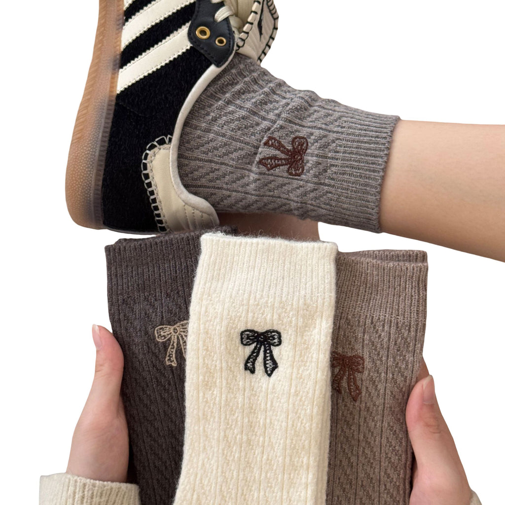 Anna-Kaci 2-Pack Womens Cotton Blend Crew Socks with Embroidered Bow