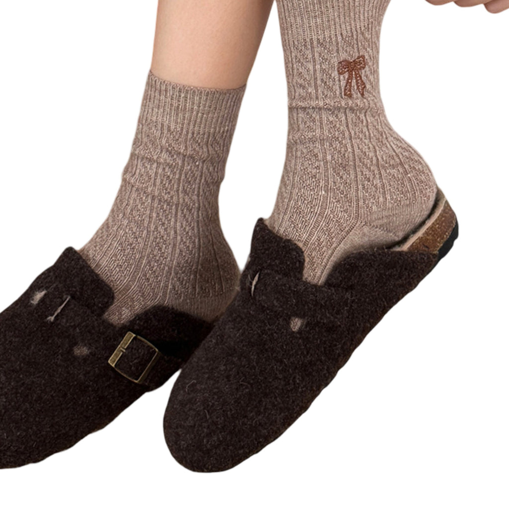 Anna-Kaci 2-Pack Womens Cotton Blend Crew Socks with Embroidered Bow