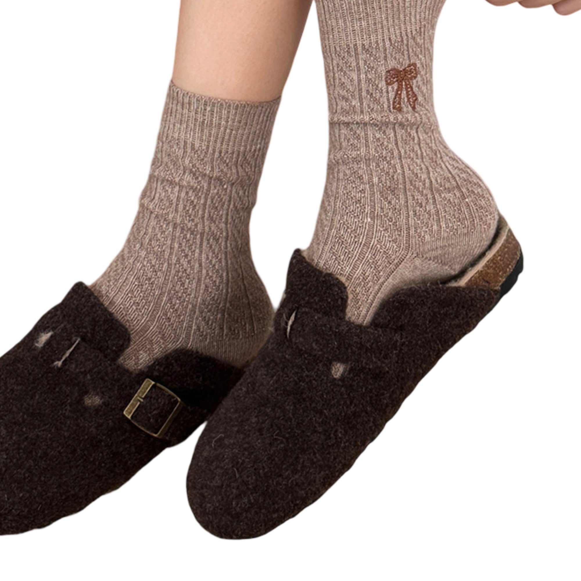 Anna-Kaci 2-Pack Womens Cotton Blend Crew Socks with Embroidered Bow