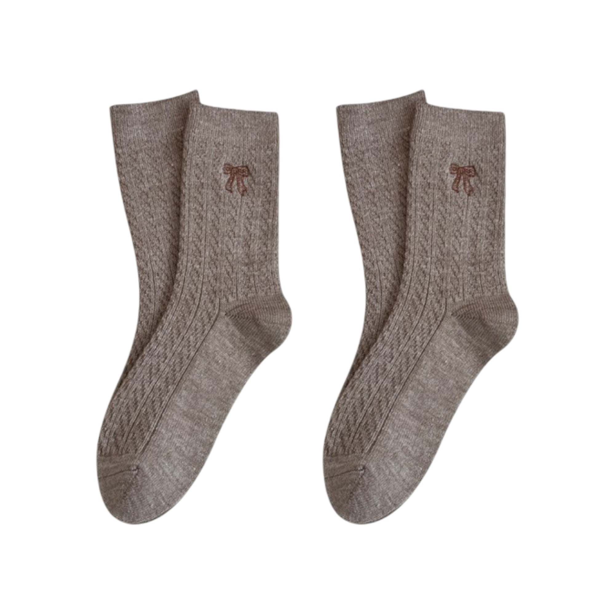 Anna-Kaci 2-Pack Womens Cotton Blend Crew Socks with Embroidered Bow