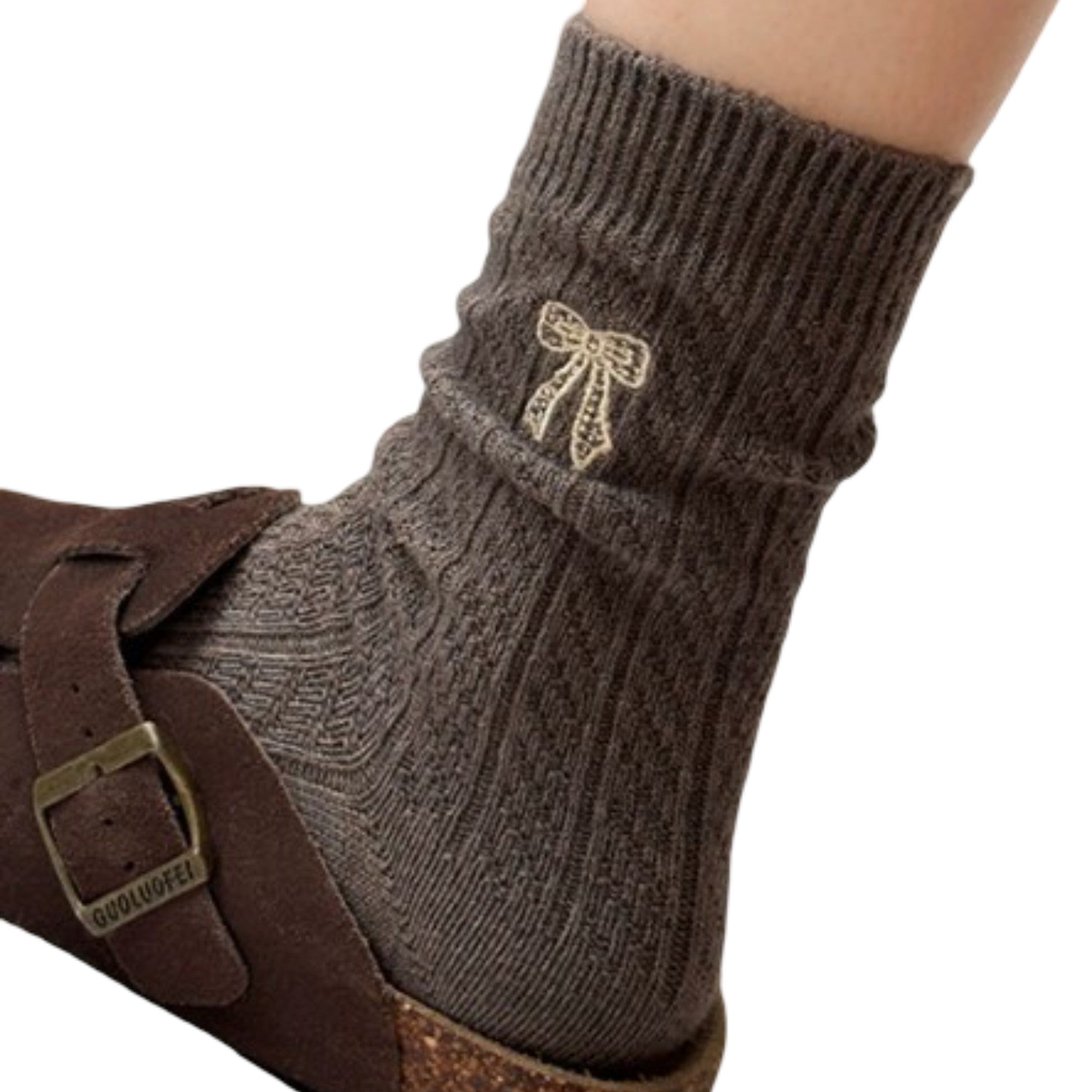 Anna-Kaci 2-Pack Womens Cotton Blend Crew Socks with Embroidered Bow