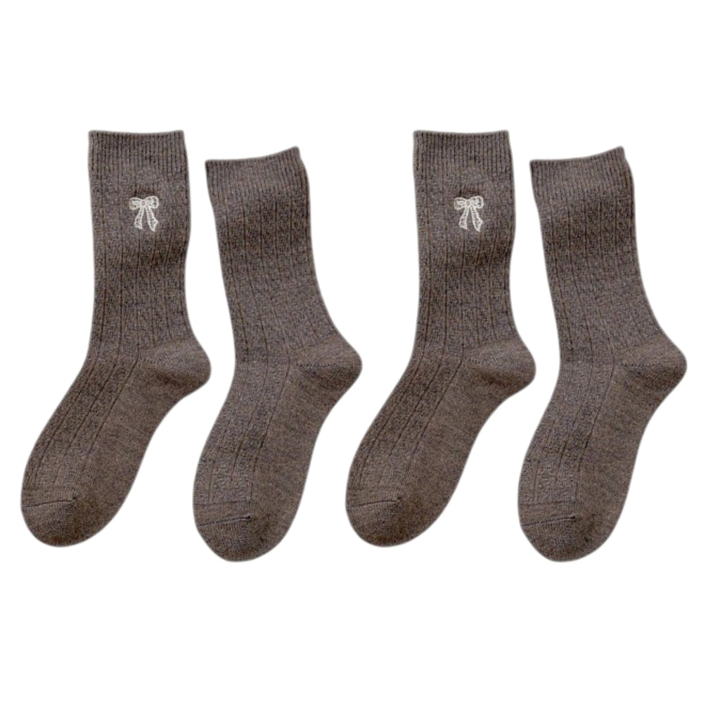 Anna-Kaci 2-Pack Womens Cotton Blend Crew Socks with Embroidered Bow