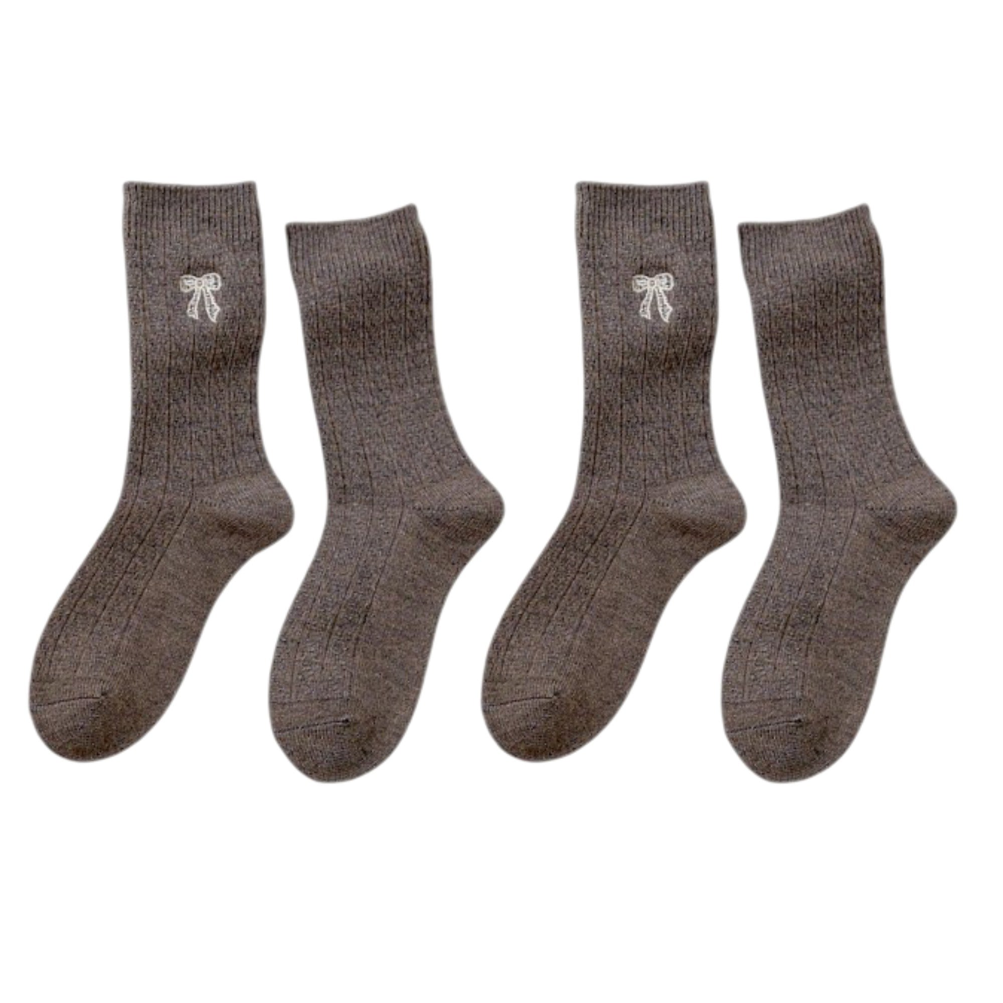 Anna-Kaci 2-Pack Womens Cotton Blend Crew Socks with Embroidered Bow