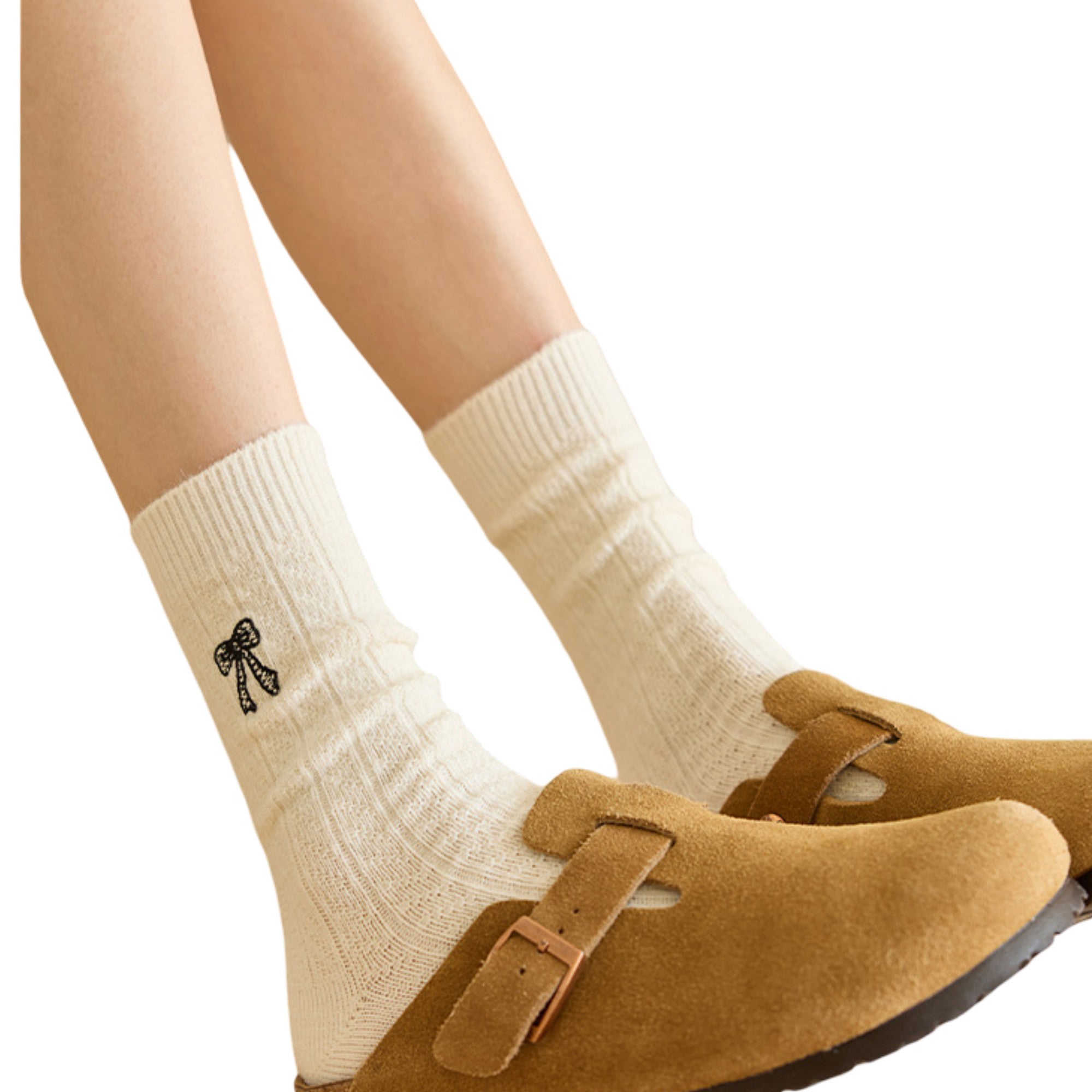 Anna-Kaci 2-Pack Womens Cotton Blend Crew Socks with Embroidered Bow