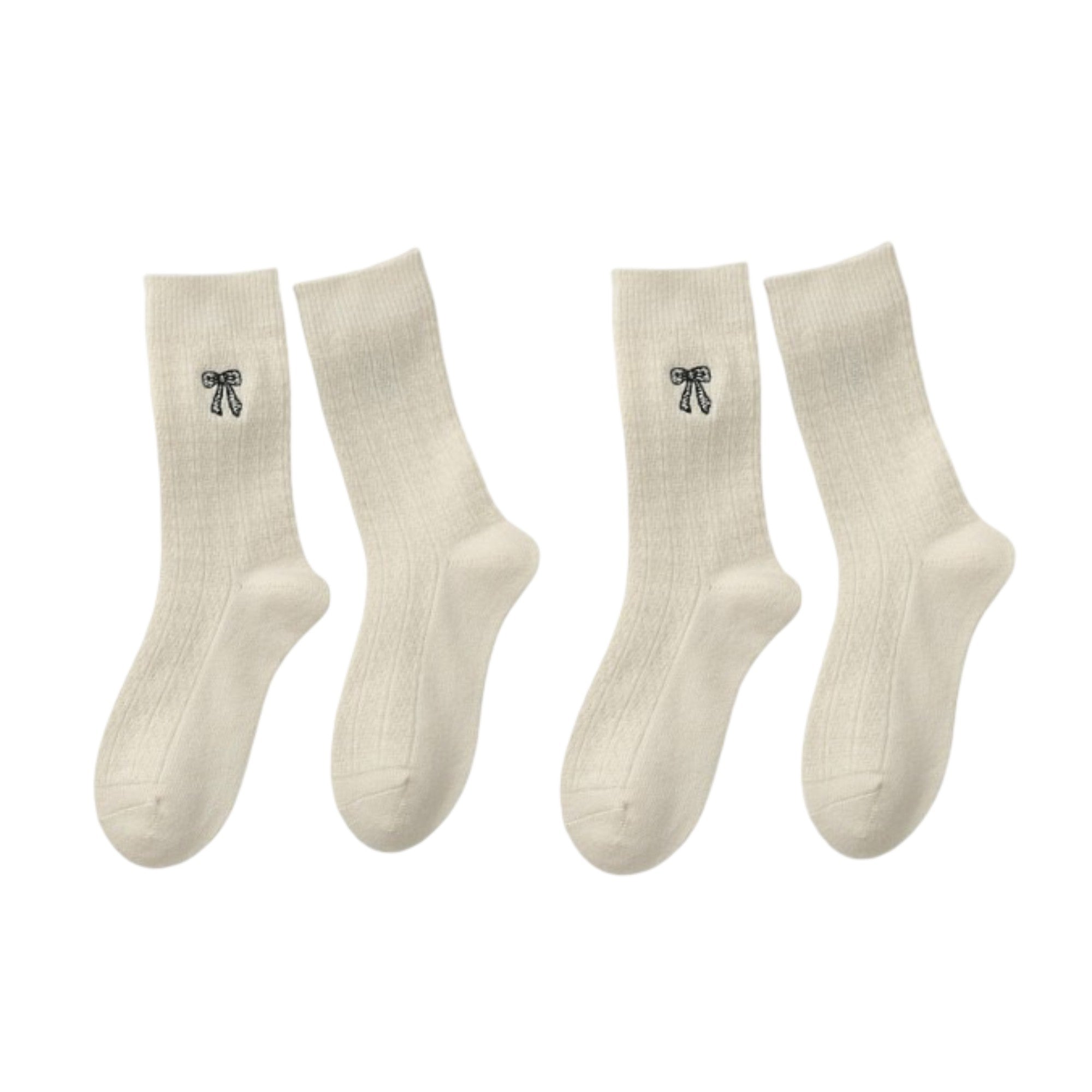 Anna-Kaci 2-Pack Womens Cotton Blend Crew Socks with Embroidered Bow
