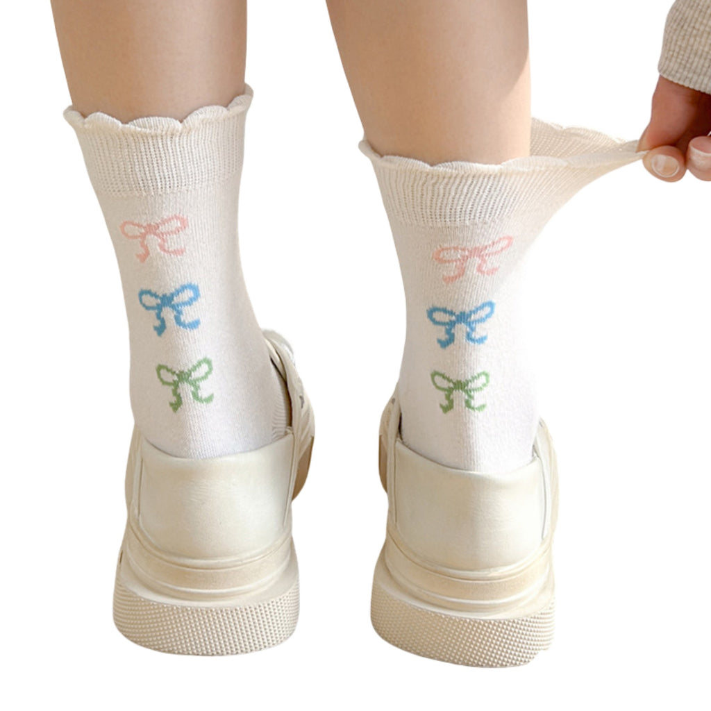 Anna-Kaci 3-Pack Womens Cotton Ruffle Crew Socks with Cute Pattern Design