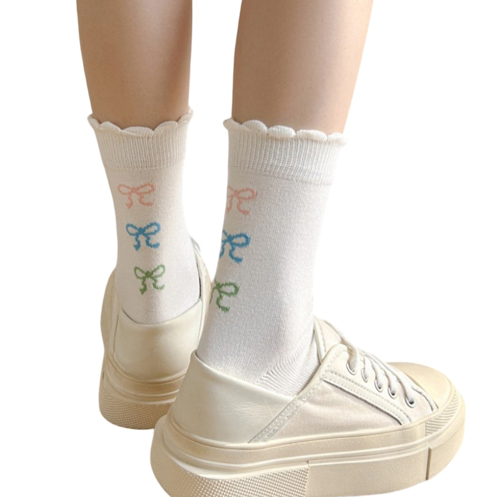 Anna-Kaci 3-Pack Womens Cotton Ruffle Crew Socks with Cute Pattern Design