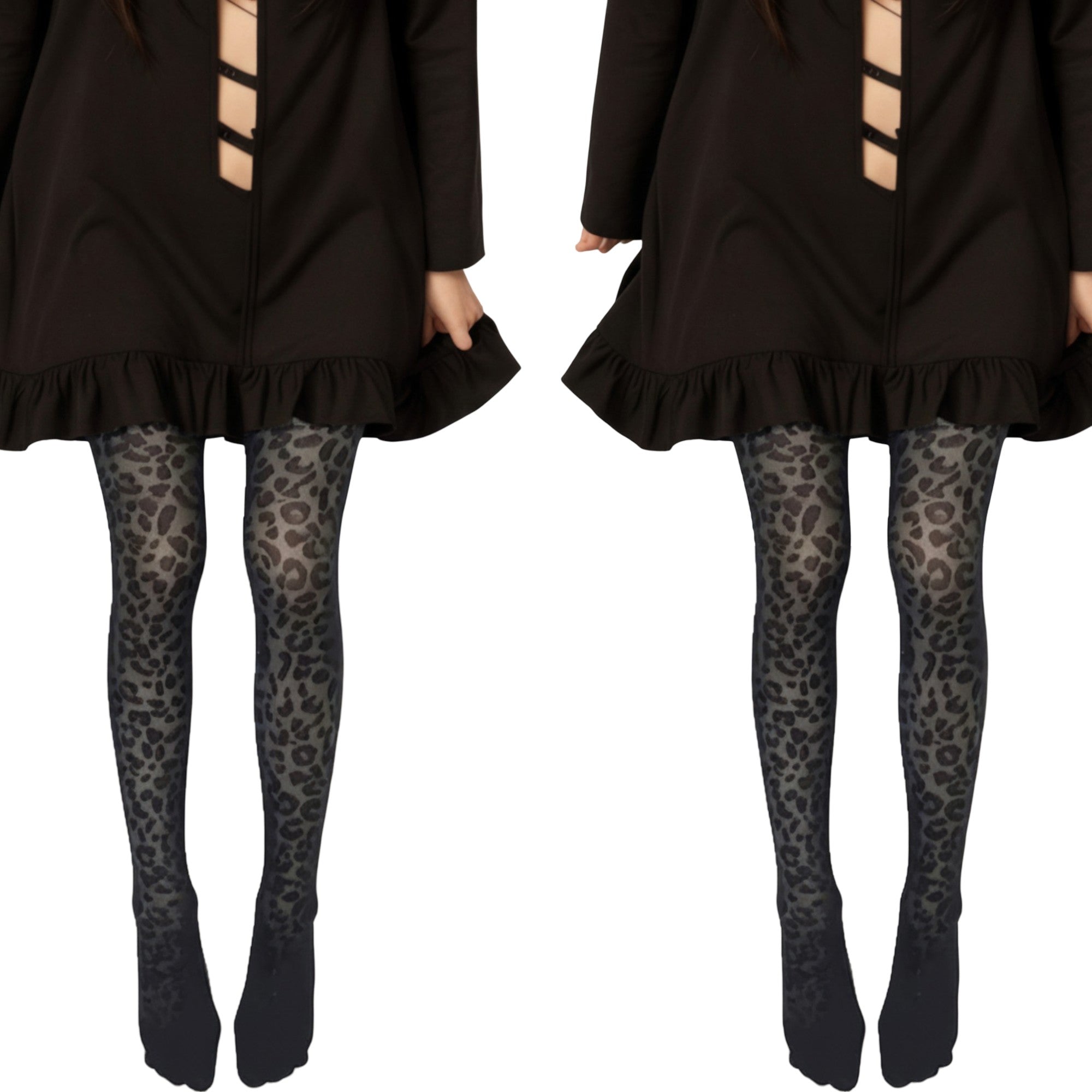 Anna-Kaci 2pcs Women's Full Length Tights with Leopard Print Pattern and Soft Stretch Fit for Bold Textured Feminine Legwear Styling