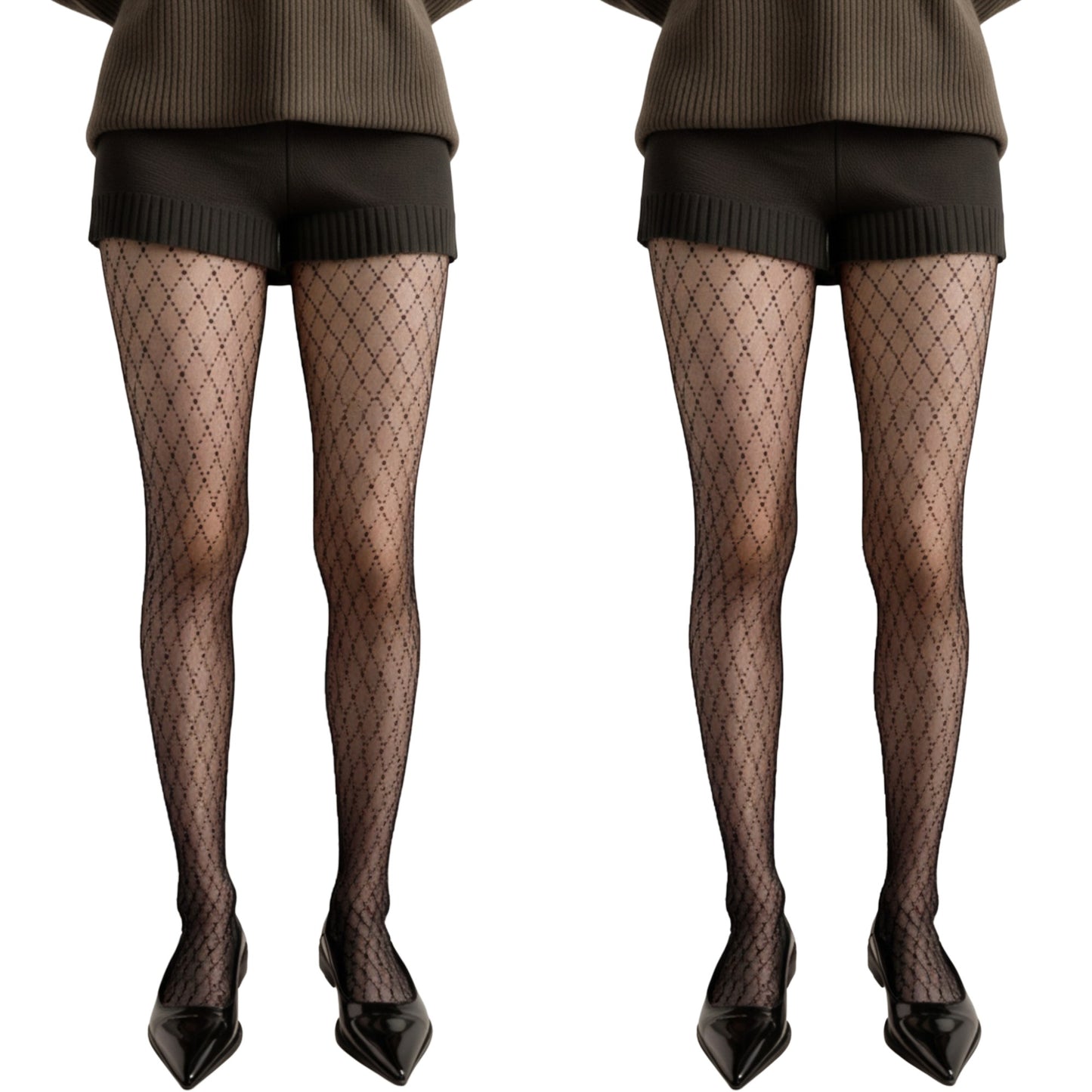 Anna-Kaci 2pcs Women's Sheer Full Length Tights with Diamond Mesh Pattern and Soft Stretch Fit for Stylish Textured Feminine Legwear