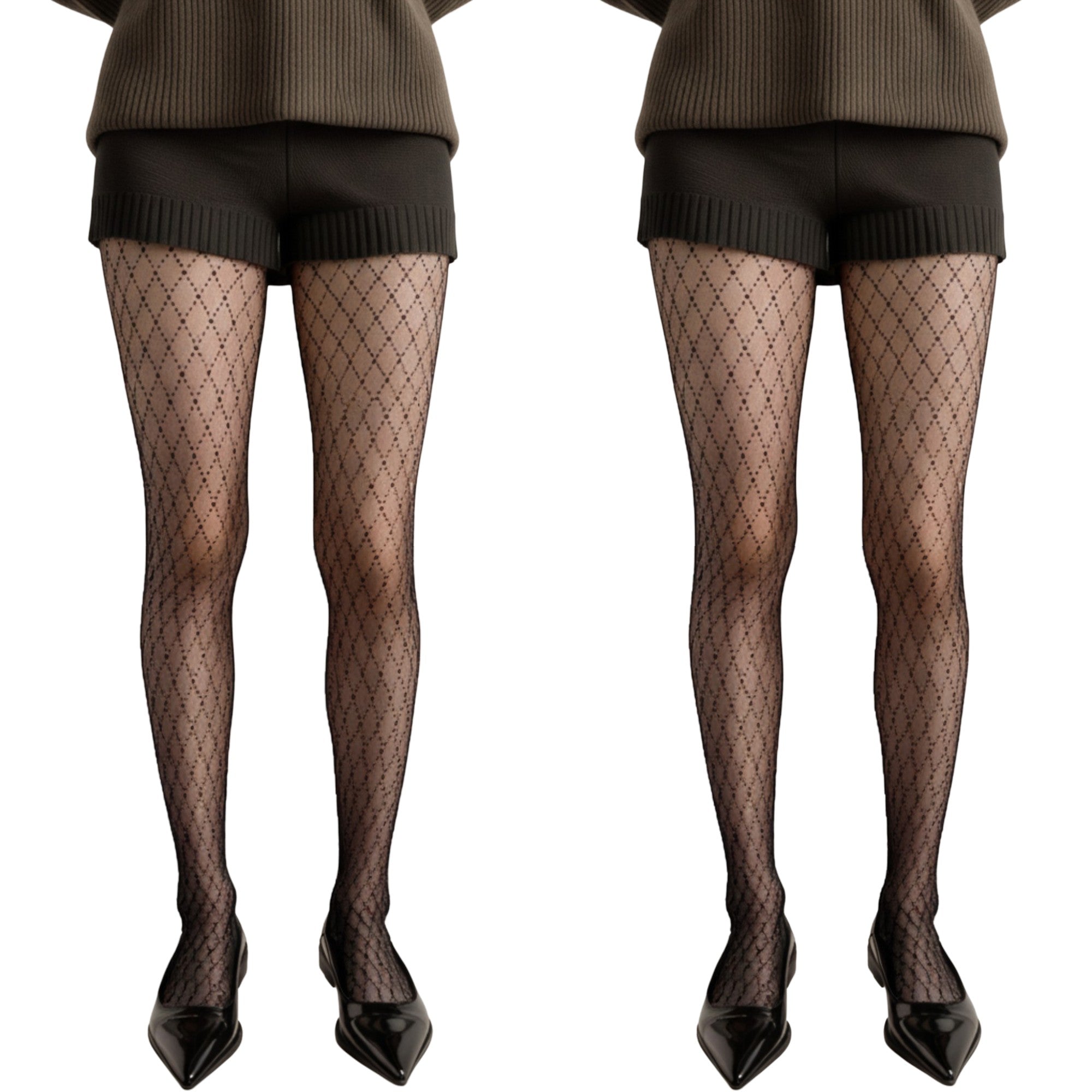 Anna-Kaci 2pcs Women's Sheer Full Length Tights with Diamond Mesh Pattern and Soft Stretch Fit for Stylish Textured Feminine Legwear