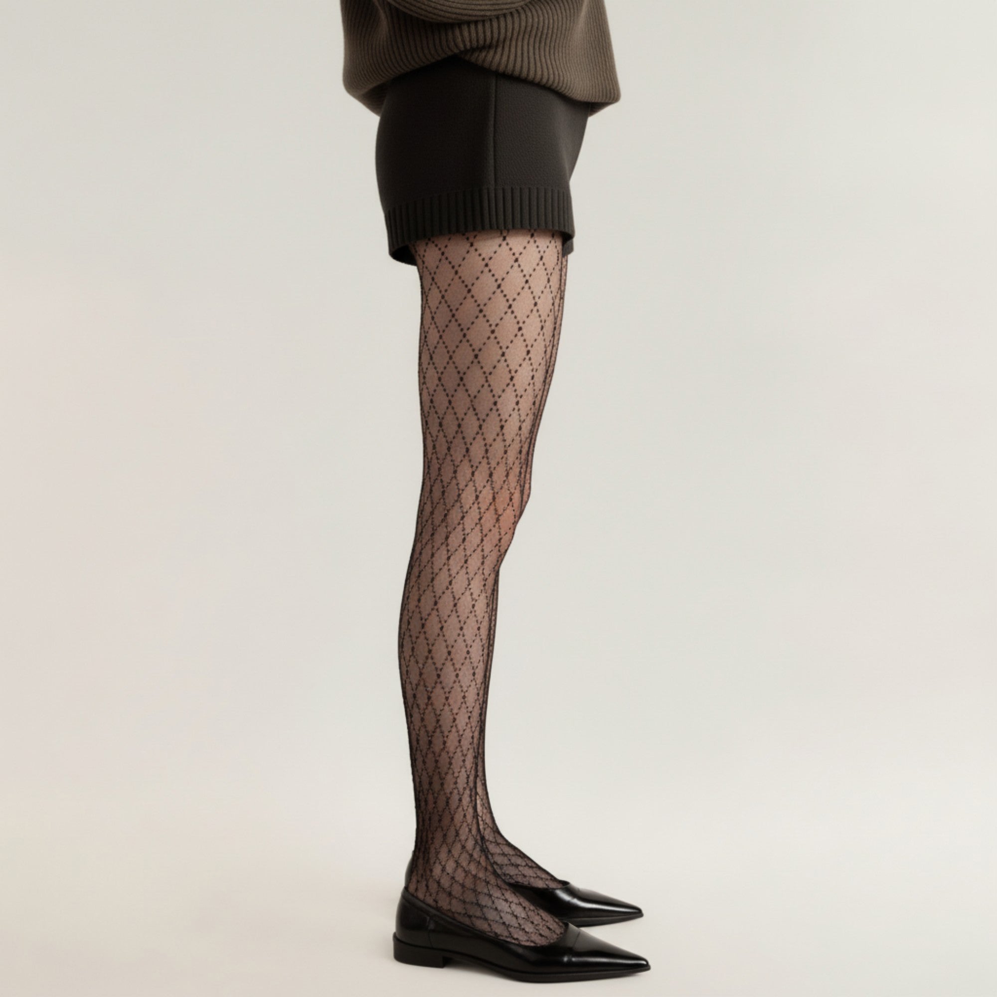 Anna-Kaci Women's Sheer Full Length Tights with Diamond Mesh Pattern and Soft Stretch Fit for Stylish Textured Feminine Legwear