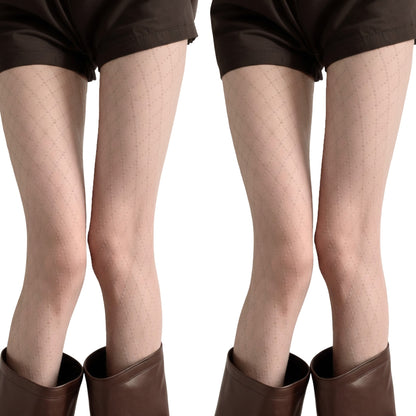 Anna-Kaci 2pcs Women's Sheer Full Length Tights with Diamond Mesh Pattern and Soft Stretch Fit for Stylish Textured Feminine Legwear