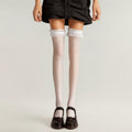Anna-Kaci Women's Fishnet Thigh High Stockings with Ruffled Lace Top Detail and Soft Stretch Fit for Delicate Feminine Layered Styling