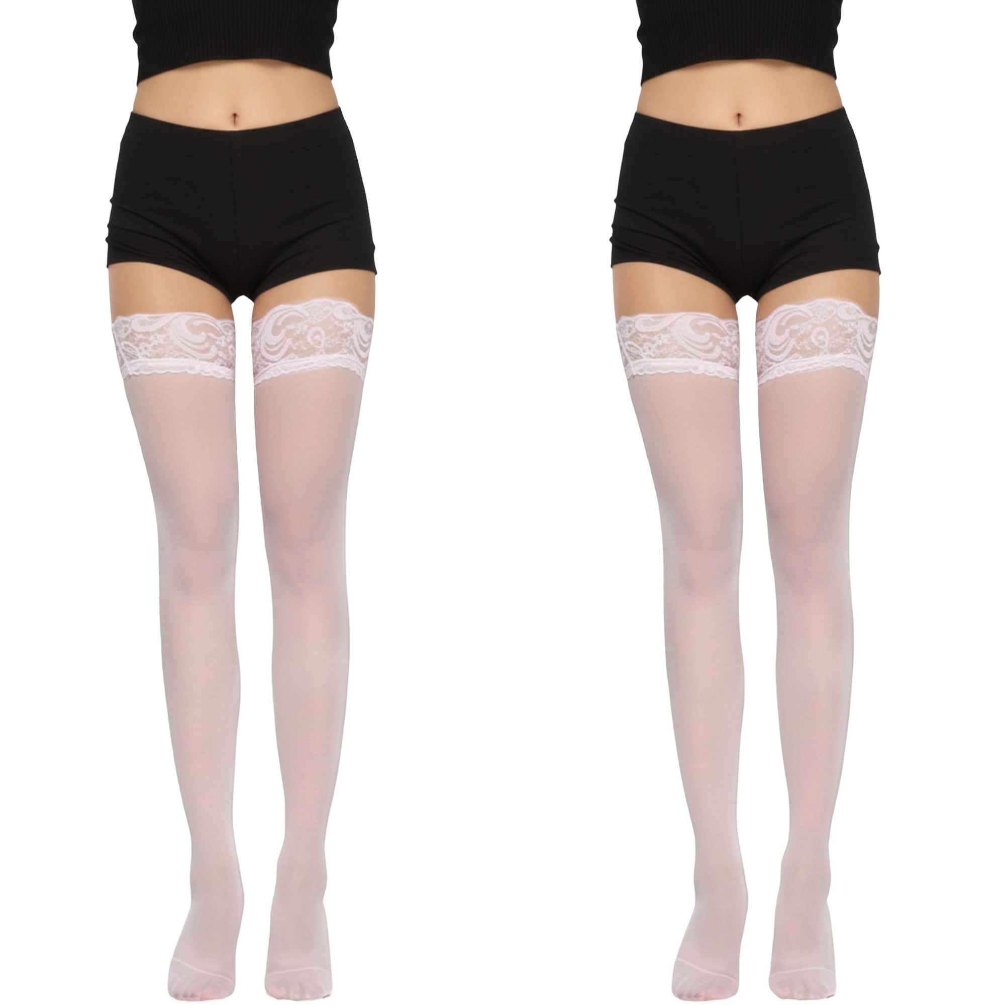 Anna-Kaci 2pcs Women's Sheer Thigh High Stockings with Decorative Lace Top Detail and Soft Stretch Fit for Elegant Feminine Legwear Styling