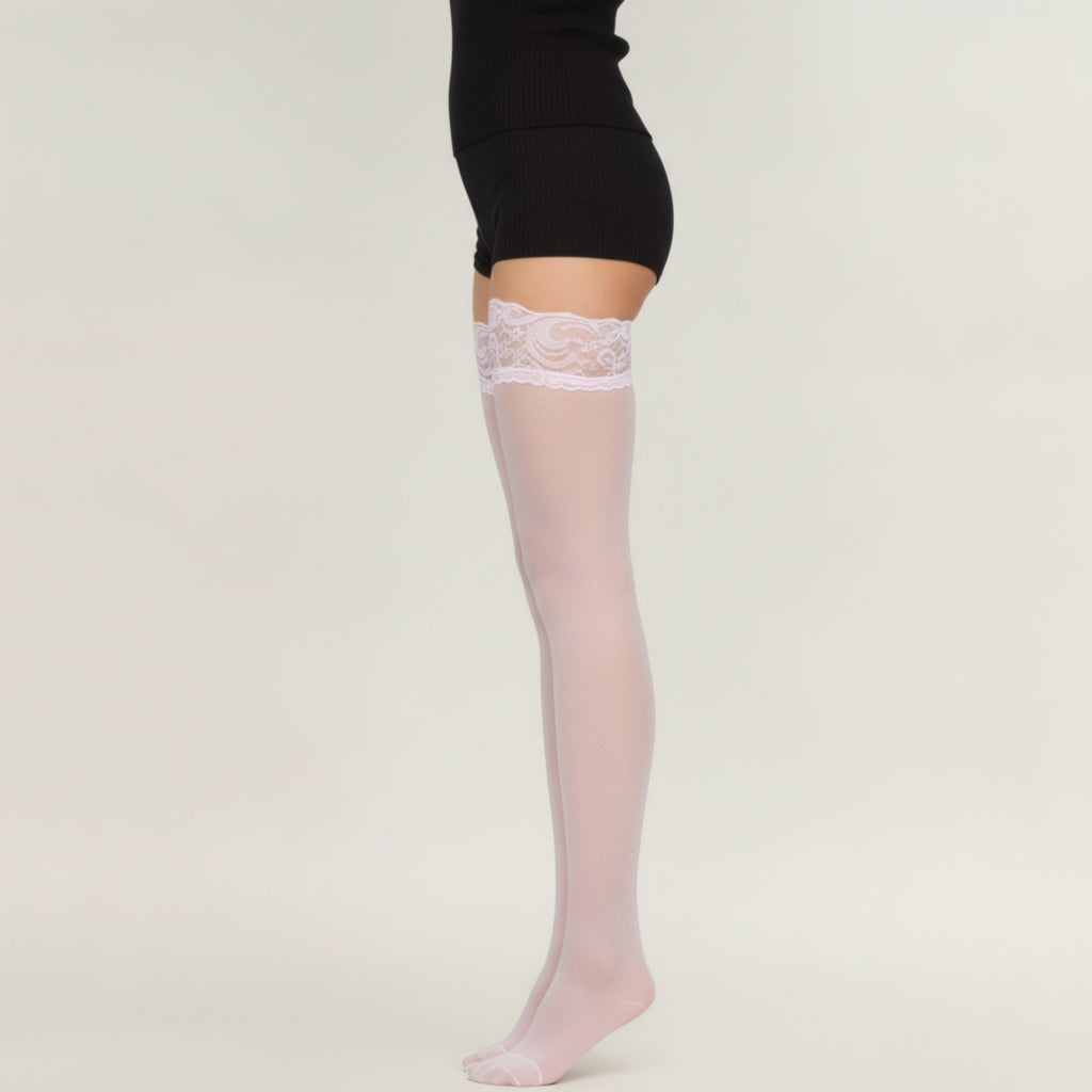 Anna-Kaci Women's Sheer Thigh High Stockings with Decorative Lace Top Detail and Soft Stretch Fit for Elegant Feminine Legwear Styling