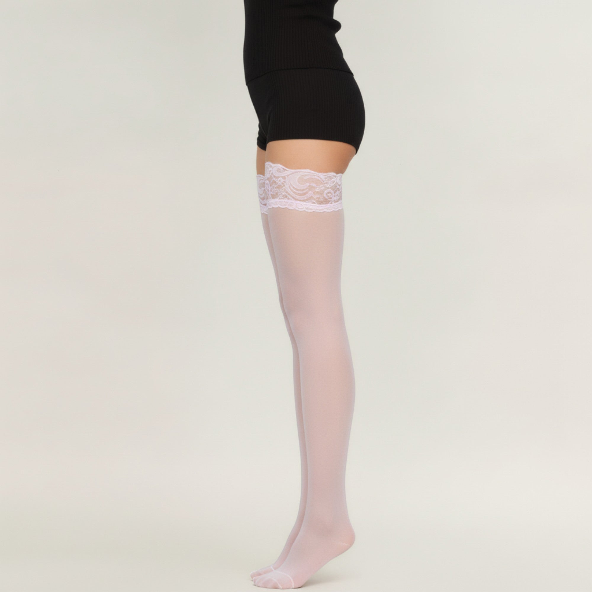 Anna-Kaci Women's Sheer Thigh High Stockings with Decorative Lace Top Detail and Soft Stretch Fit for Elegant Feminine Legwear Styling