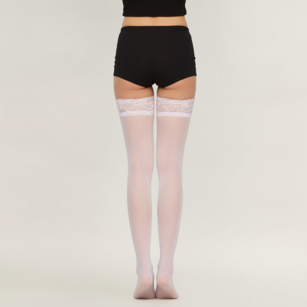 Anna-Kaci Women's Sheer Thigh High Stockings with Decorative Lace Top Detail and Soft Stretch Fit for Elegant Feminine Legwear Styling