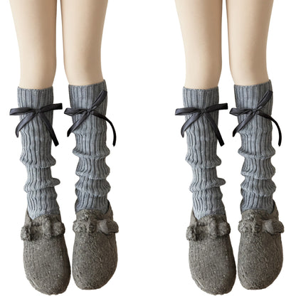 Anna-Kaci 2pcs Women's Ribbed Knit Leg Warmers with Decorative Ribbon Bow Detail Soft Stretch Fit for Cozy Feminine Layered Styling