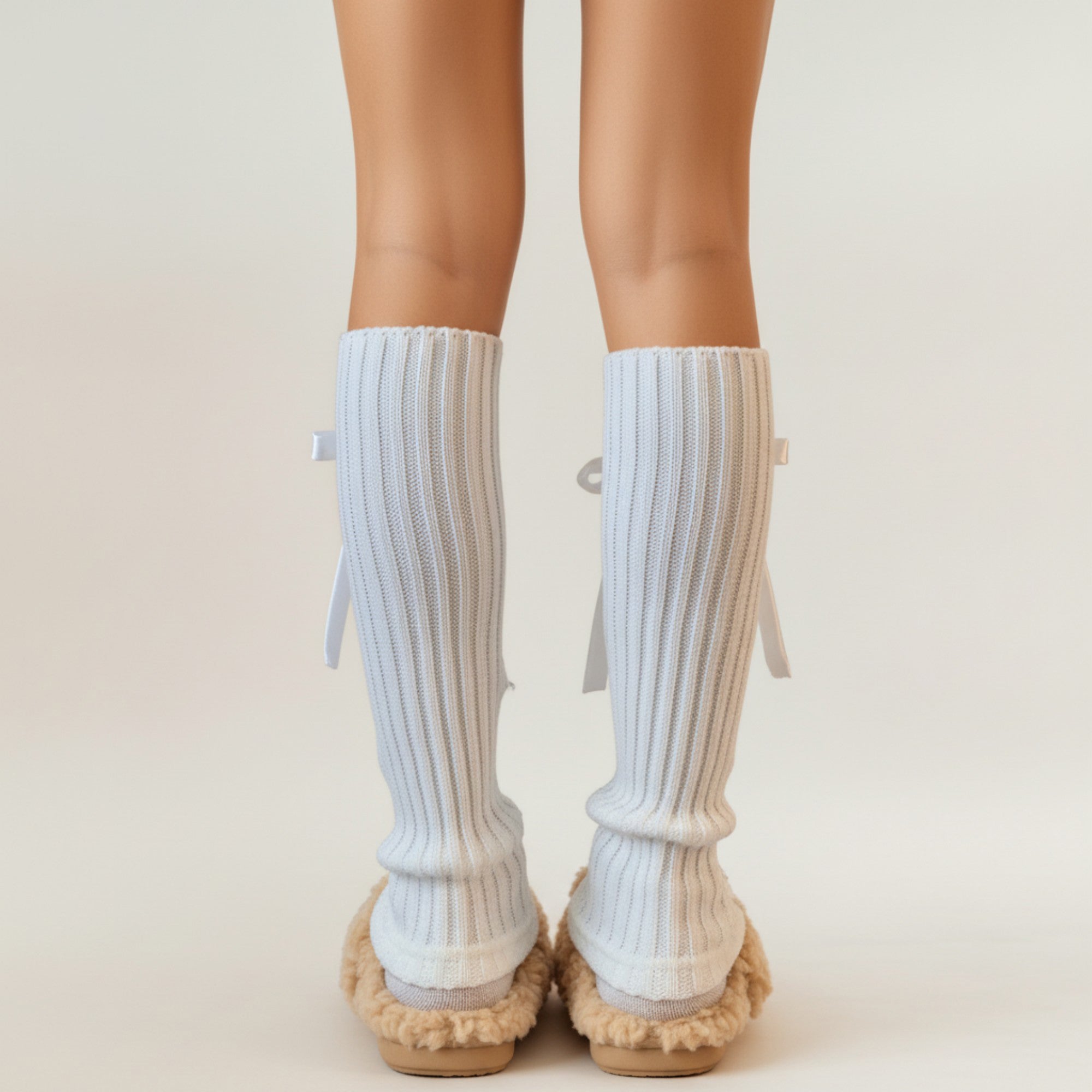 Anna-Kaci Women's Ribbed Knit Leg Warmers with Decorative Ribbon Bow Detail and Soft Stretch Fit for Cozy Feminine Layered Styling