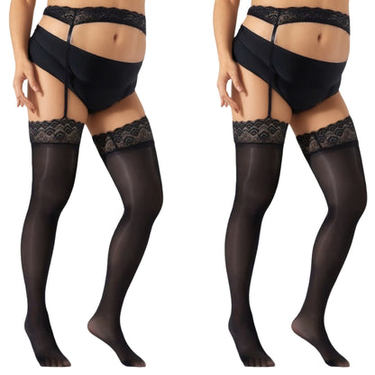 Anna-Kaci 2pcs Women's Sheer Thigh High Stockings with Soft Stretch Fit and Decorative Lace Top Detail