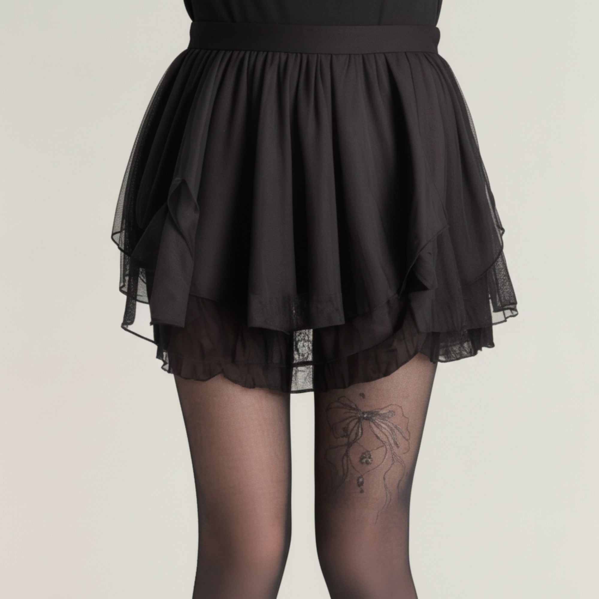 Anna-Kaci Women's Sheer Full Length Tights with Decorative Bow Thigh Print and Soft Stretch Fit for Delicate Feminine Styling