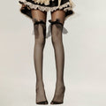Anna-Kaci Women's Sheer Thigh High Stockings with Oversized Organza Bow Accents and Soft Stretch Fit for Elegant Feminine Styling