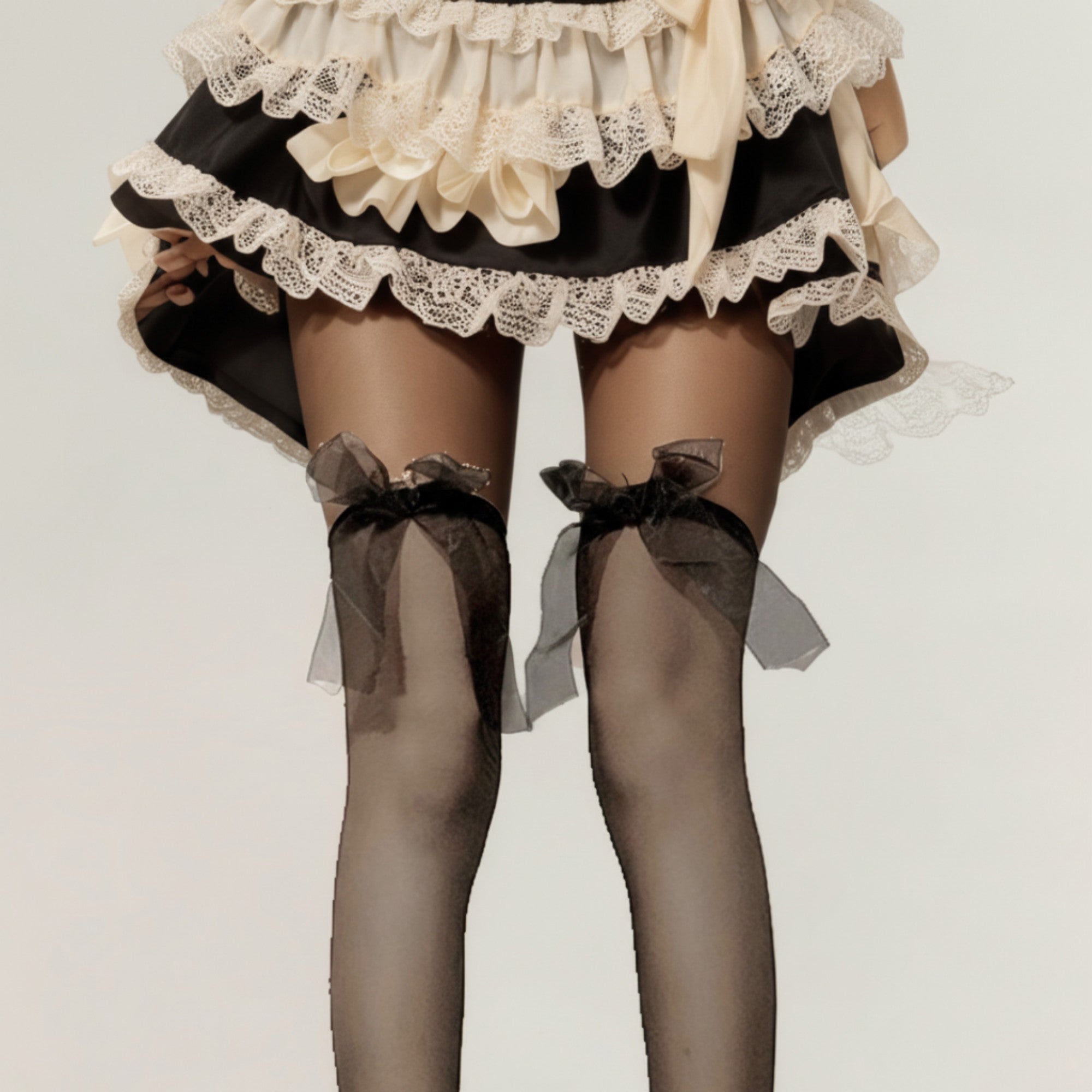 Anna-Kaci Women's Sheer Thigh High Stockings with Oversized Organza Bow Accents and Soft Stretch Fit for Elegant Feminine Styling