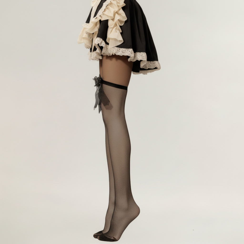 Anna-Kaci Women's Sheer Thigh High Stockings with Oversized Organza Bow Accents and Soft Stretch Fit for Elegant Feminine Styling