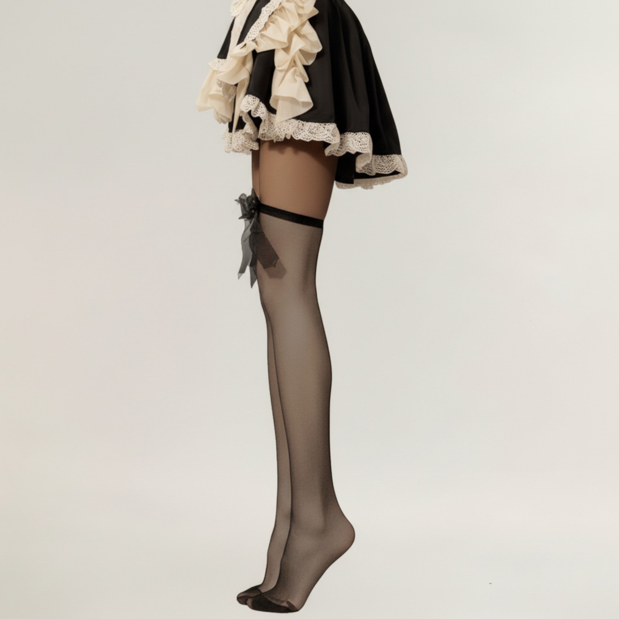 Anna-Kaci Women's Sheer Thigh High Stockings with Oversized Organza Bow Accents and Soft Stretch Fit for Elegant Feminine Styling