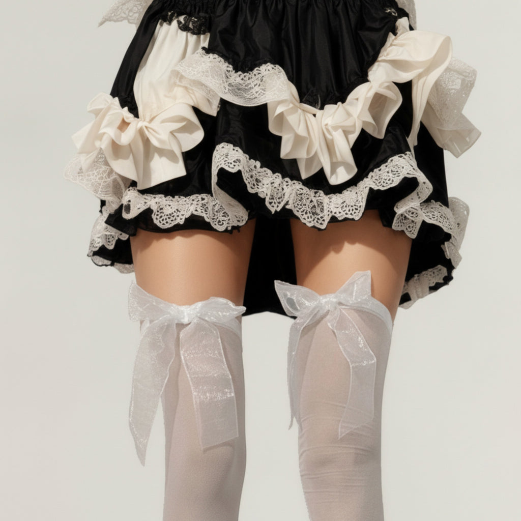 Anna-Kaci Women's Sheer Thigh High Stockings with Oversized Organza Bow Accents and Soft Stretch Fit for Elegant Feminine Styling