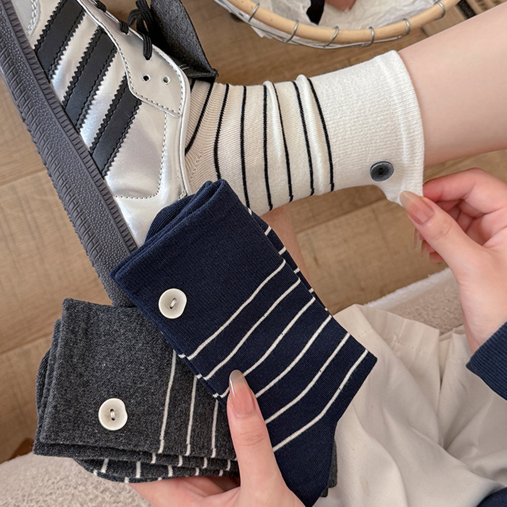 Anna-Kaci Womens Cotton Crew Socks 6 Pair Pack Striped Accent Soft Breathable