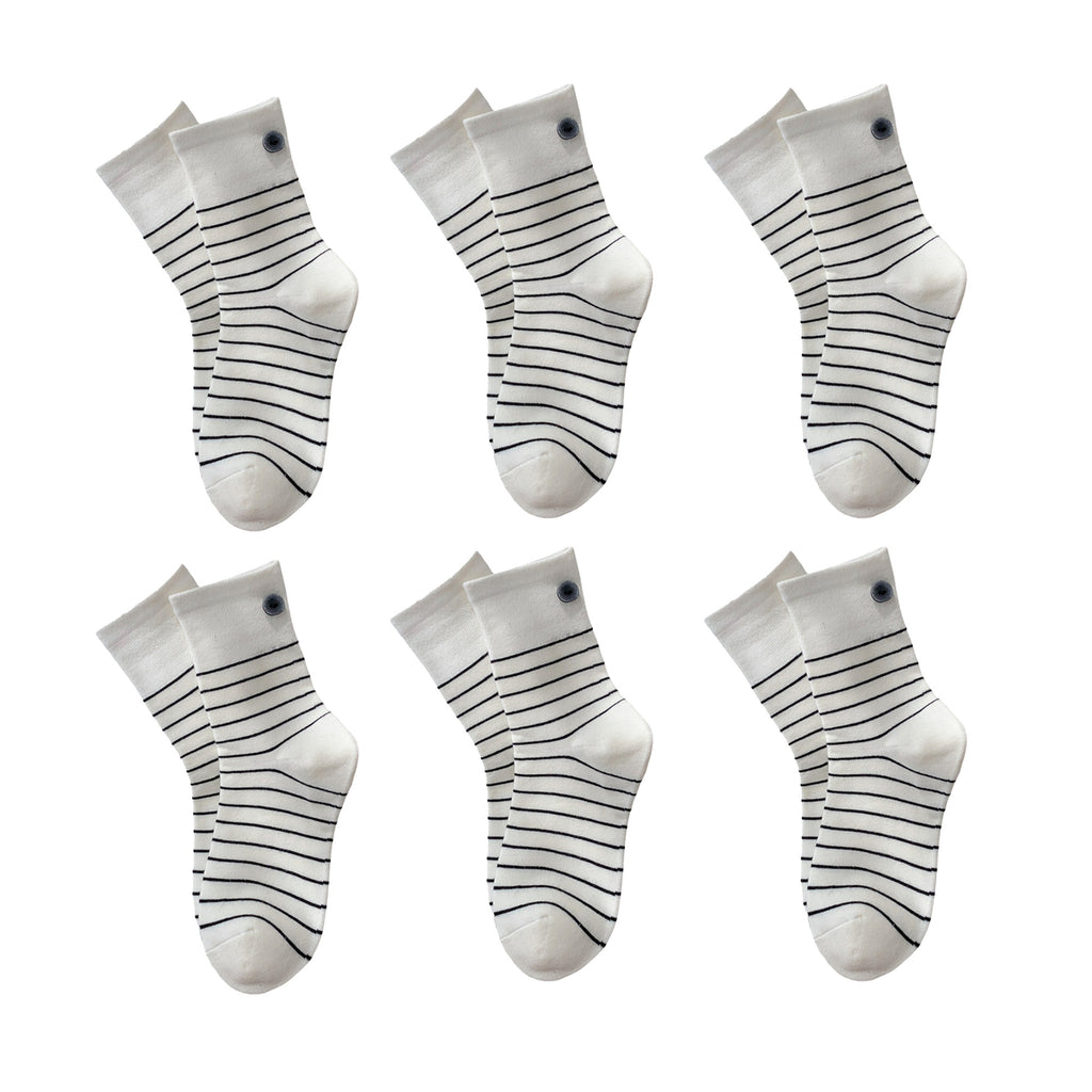 Anna-Kaci Womens Cotton Crew Socks 6 Pair Pack Striped Accent Soft Breathable