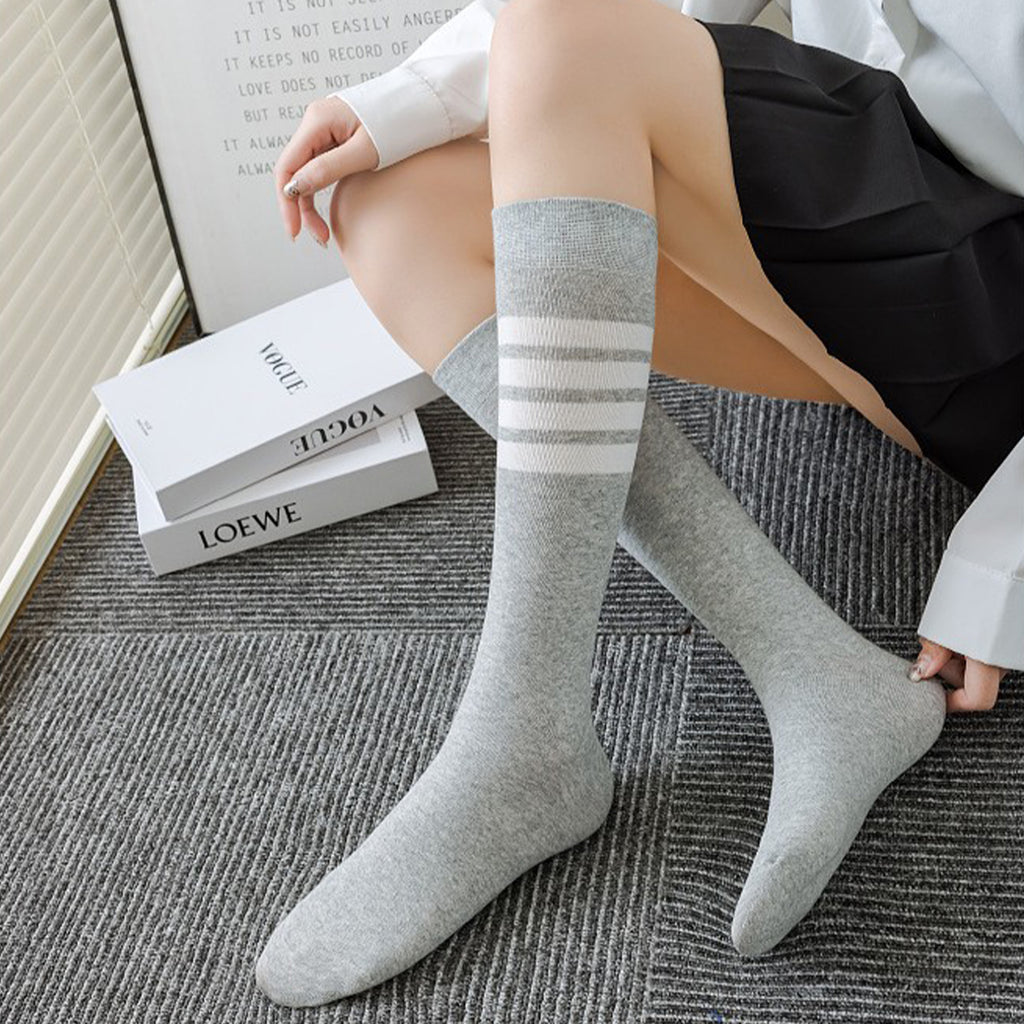 Anna-Kaci Womens Cotton Crew Socks 6 Pairs Striped Athletic Design Soft Breathable Comfort