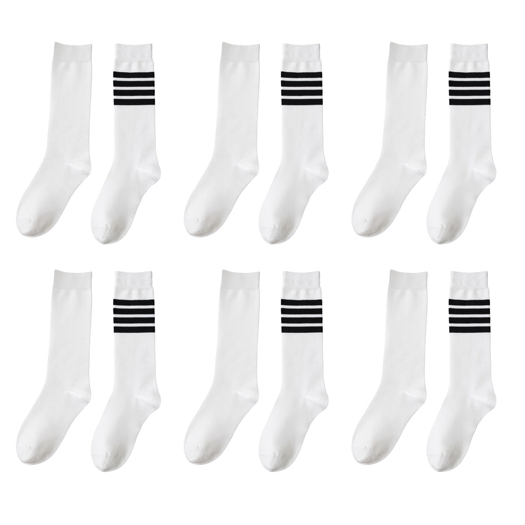 Anna-Kaci Womens Cotton Crew Socks 6 Pairs Striped Athletic Design Soft Breathable Comfort